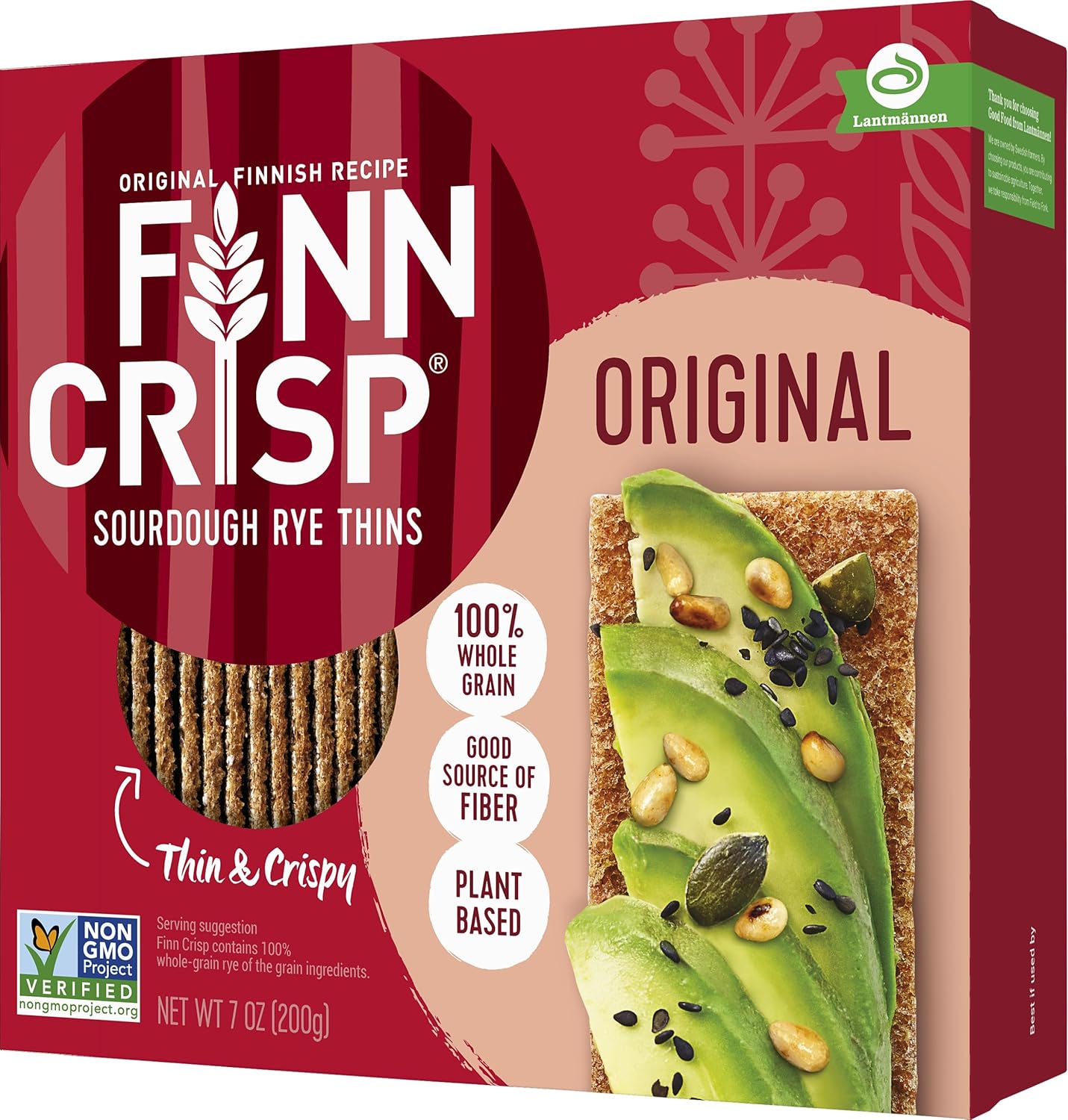 Finn Crisps Original Rye Crispbread 7oz | Thin, Crispy Rye Flatbread Crackers | Authentic Finnish Sourdough Crispbread | Whole Grain Rye Crackers 7 oz Box