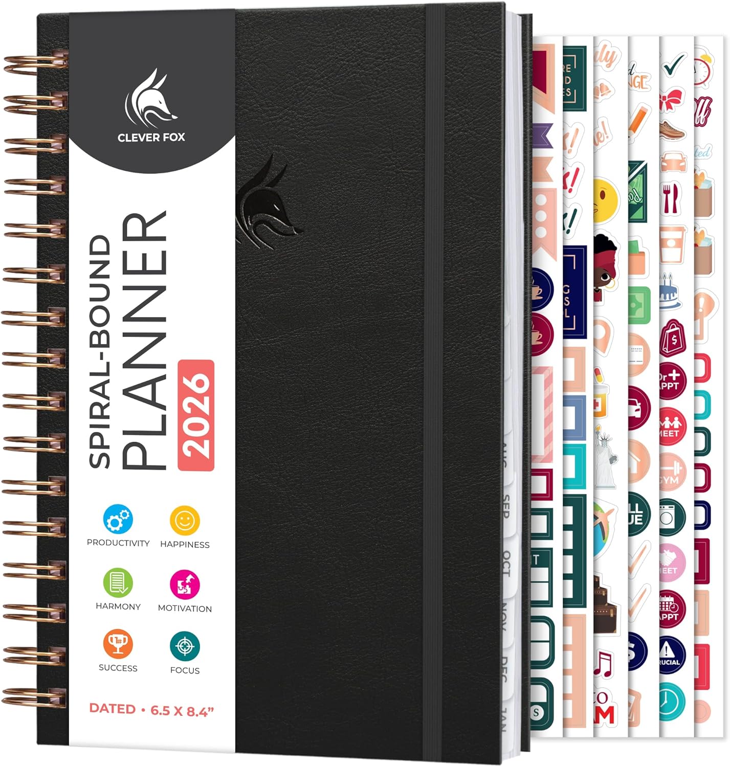 Clever Fox Dated Planner with Tabs 2026 – Weekly & Monthly Spiral Planner with Habit Tracker for Goal Setting & Time Management (Black)