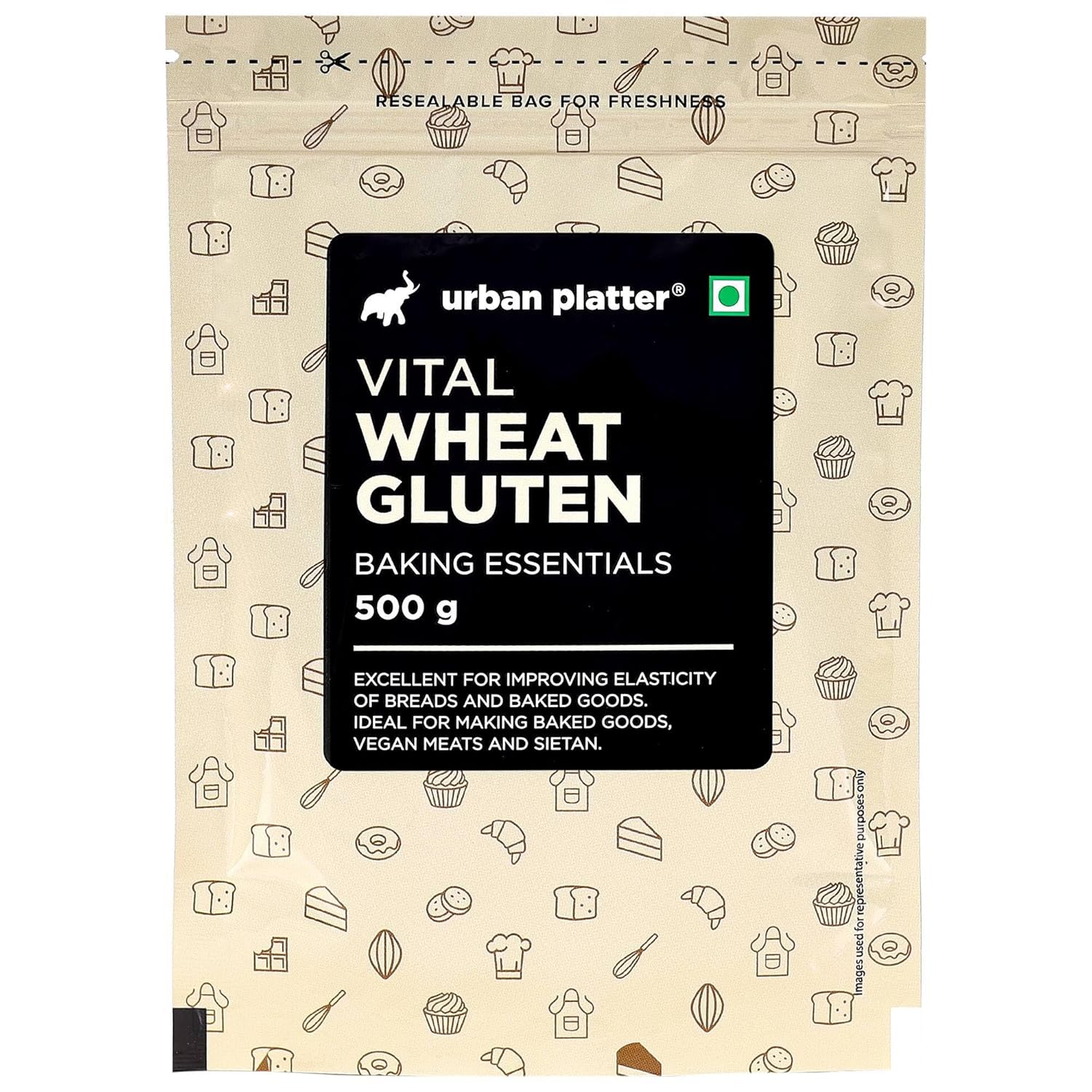 Urban Platter Vital Wheat Gluten | 17.64 Oz (500g) | Natural Plant-Based Protein | Dough Improver for Soft, Chewy & Fluffy Bakes | High-Protein Flour for Seitan, Bread, Pizza & Baking