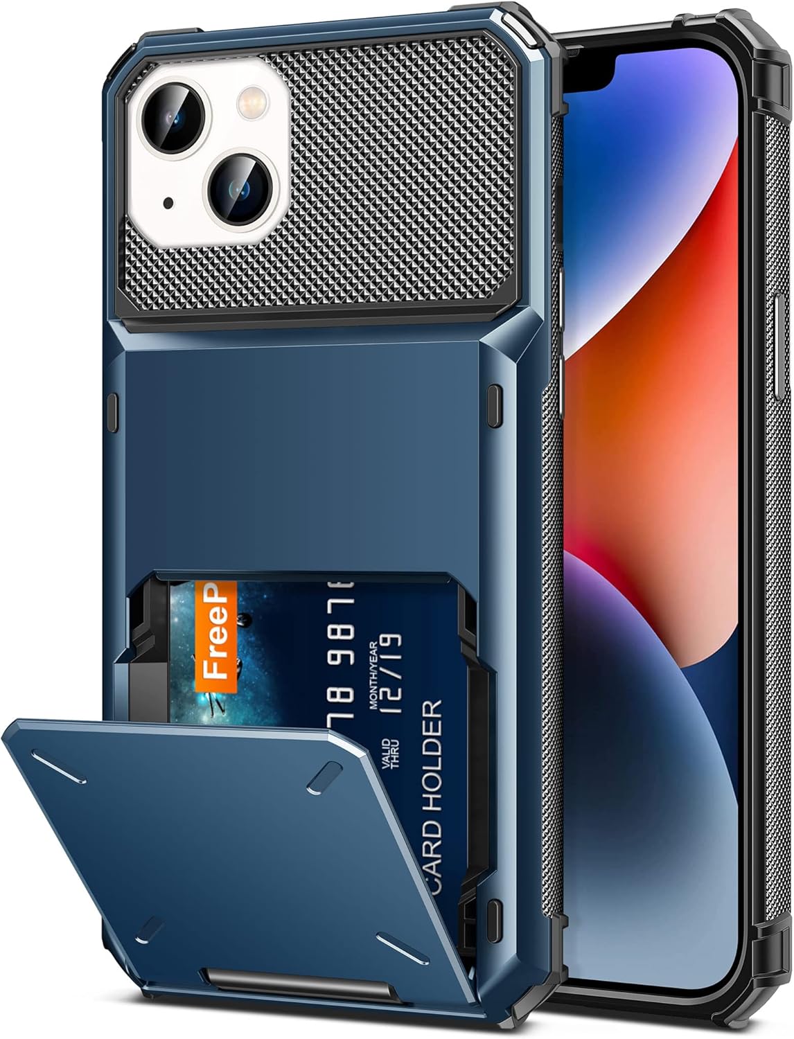 TITACUTE for iPhone 14 Plus Case Wallet 5 Credit Card Holder Slot Flip Cover Design Back Pocket Dual Layer Armor Anti-Scratch Hard Shell Hybrid TPU Protective Bumper for iPhone 14+ 6.7 Navy Blue