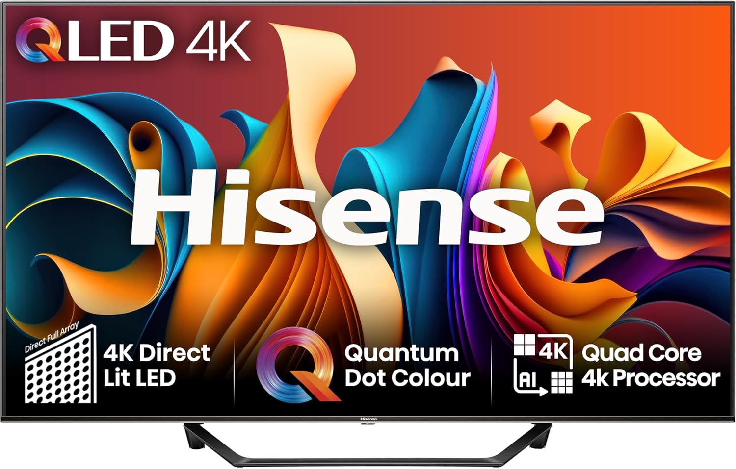 Hisense 43 Inch 4K QLED Smart TV 43A7NQTUK - Quantum Dot Colour, 4K AI Processor, Dolby Vision Atmos, Smooth Motion, Sports Mode, Vidaa OS with Freely, Youtube, Netflix and Disney+ (2024 Model)