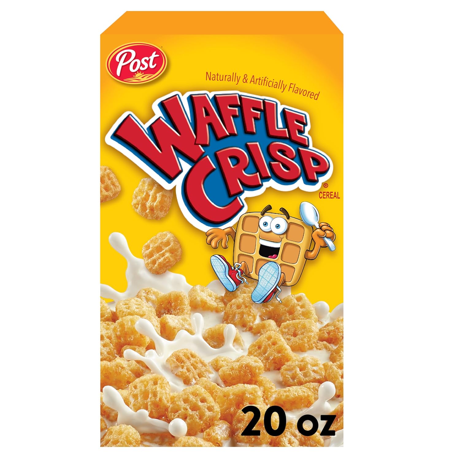 Waffle Crisp Breakfast Cereal, Sweetened Waffle Shaped Cereal, 20 OZ Box