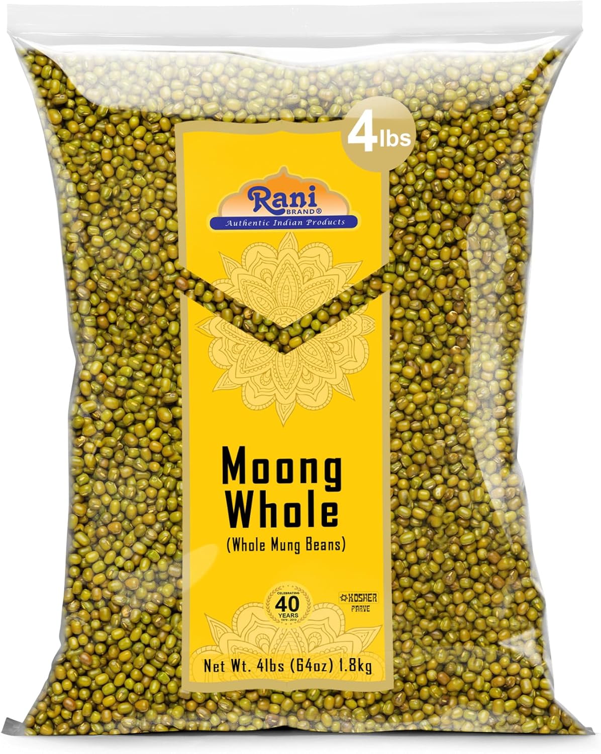 Rani Moong Whole (Ideal for Cooking & Sprouting, Whole Mung Beans with Skin) Lentils Indian 64oz (4lbs) 1.81kg Bulk ~ All Natural | Gluten Friendly | Non-GMO | Kosher | Vegan | Indian Origin