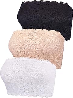 Boao 3 Pieces Women's Floral Lace Tube Top Bandeau Strapless Bras Seamless Stretchy Chest Wrap