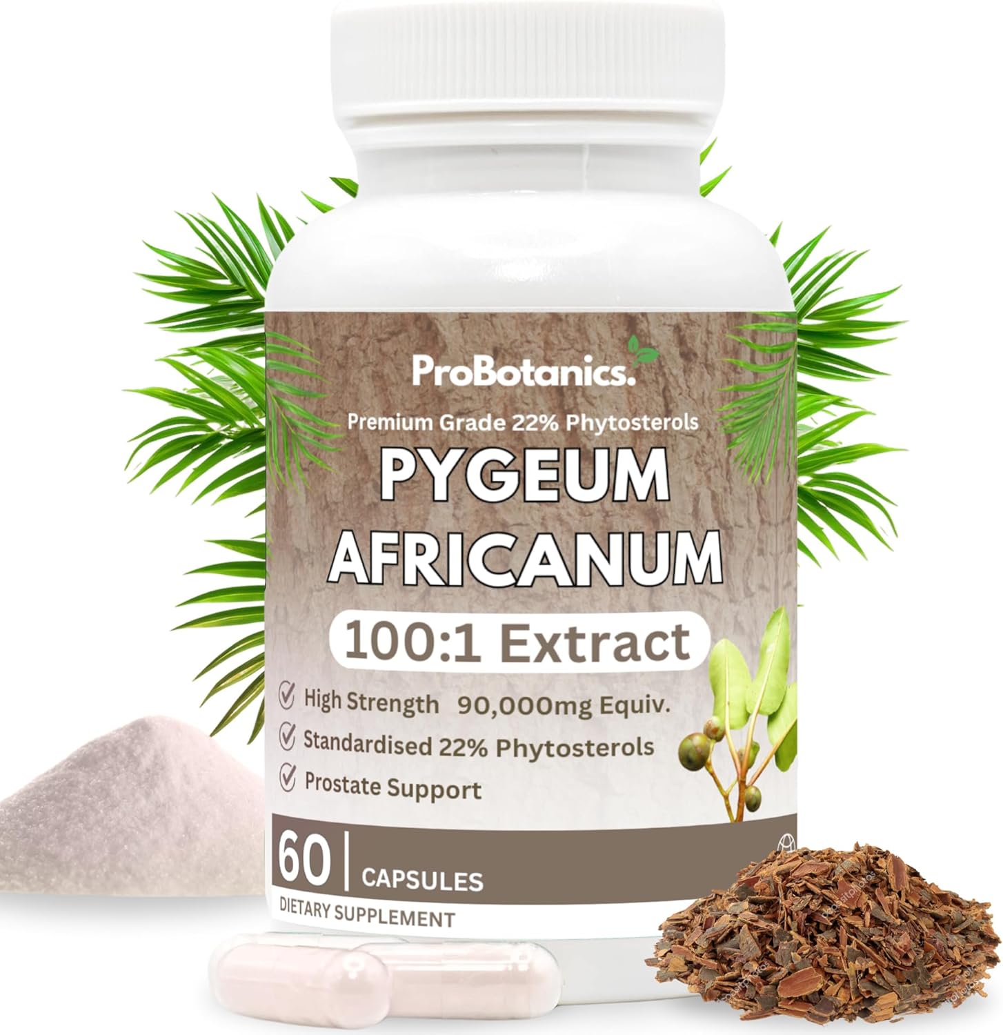 Premium Pygeum Africanum | 22% Phytosterols | 90000mg Equivalent - 100:1 Extract (900mg Per Serving) High Strength Pygeum Bark Extract | Prostate Health Supplement for Men - 60 Capsules