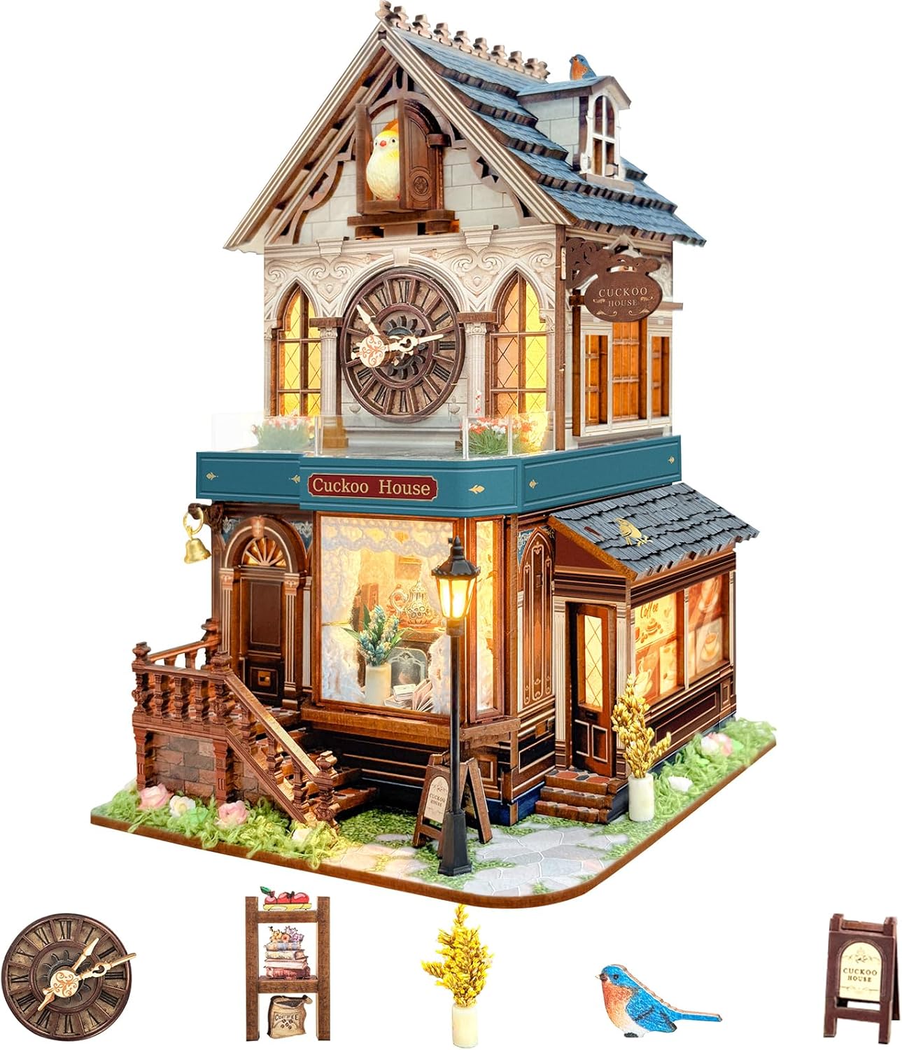 Mostop DIY Miniature Dollhouse Kit-Book Nook Kit, Wooden Dollhouse Kit with LED Light,Miniature House Kits for Kids/Adults Tiny House DIY Kits