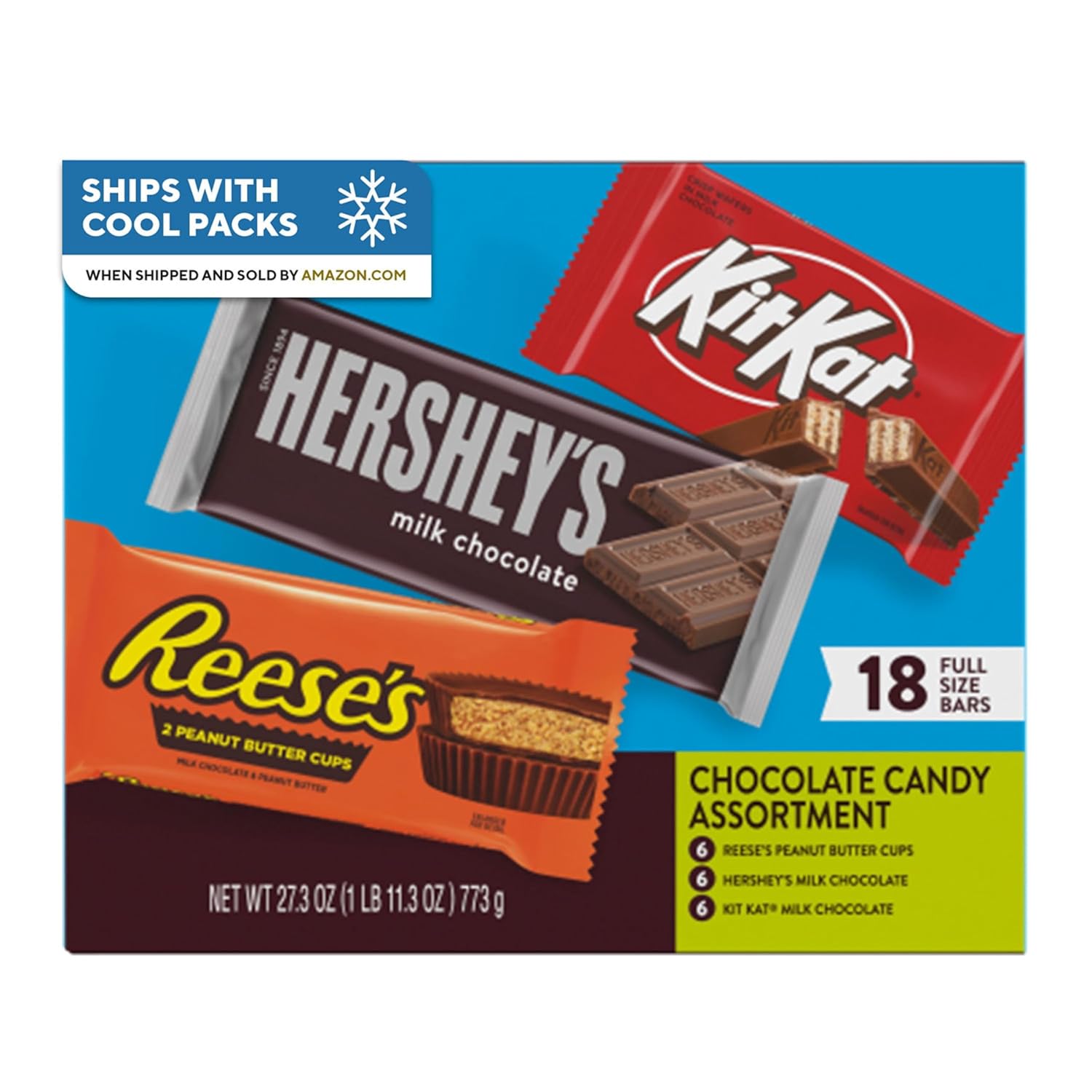 HERSHEY'S, KIT KAT & REESE'S Milk Chocolate Variety Box, 18 ct