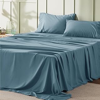 Bedsure Queen Sheet Set - Soft Sheets for Queen Size Bed, 4 Pieces Hotel Luxury Mineral Blue Sheets Queen, Easy Care Polyester Microfiber Cooling Bed Sheet Set