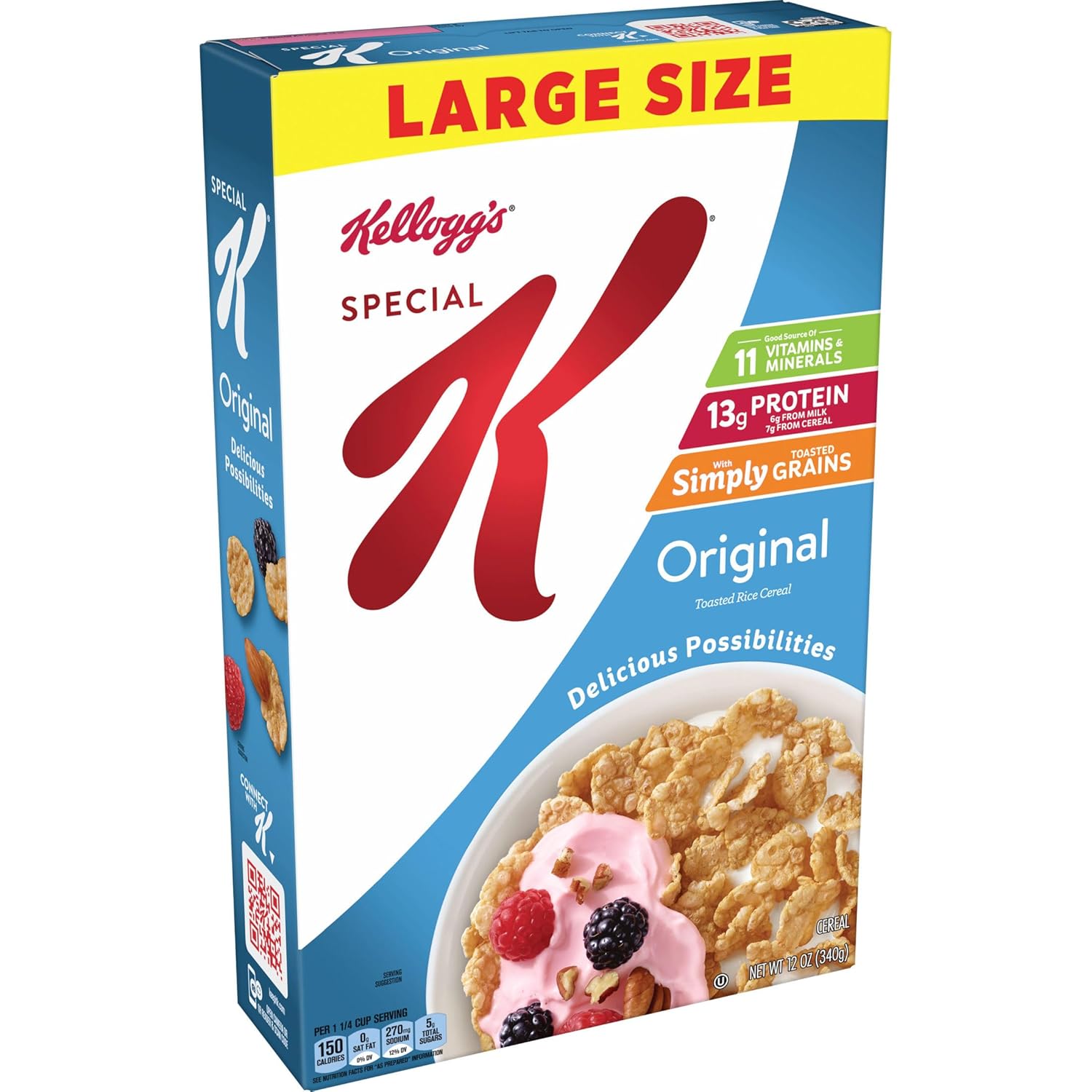 Kellogg's Special K Breakfast Cereal, Family Breakfast, Fiber Cereal, Large Size, Original, 12oz Box (1 Box)