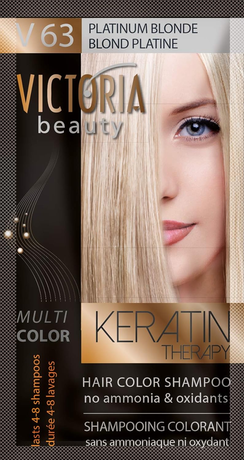 Victoria Beauty Keratin Therapy Hair Colour Shampoo – Temporary Hair Dye, Lasts 4 – 8 washes, Ammonia and Oxidant-Free, Pack of 6x40 ml (Platinum Blonde)