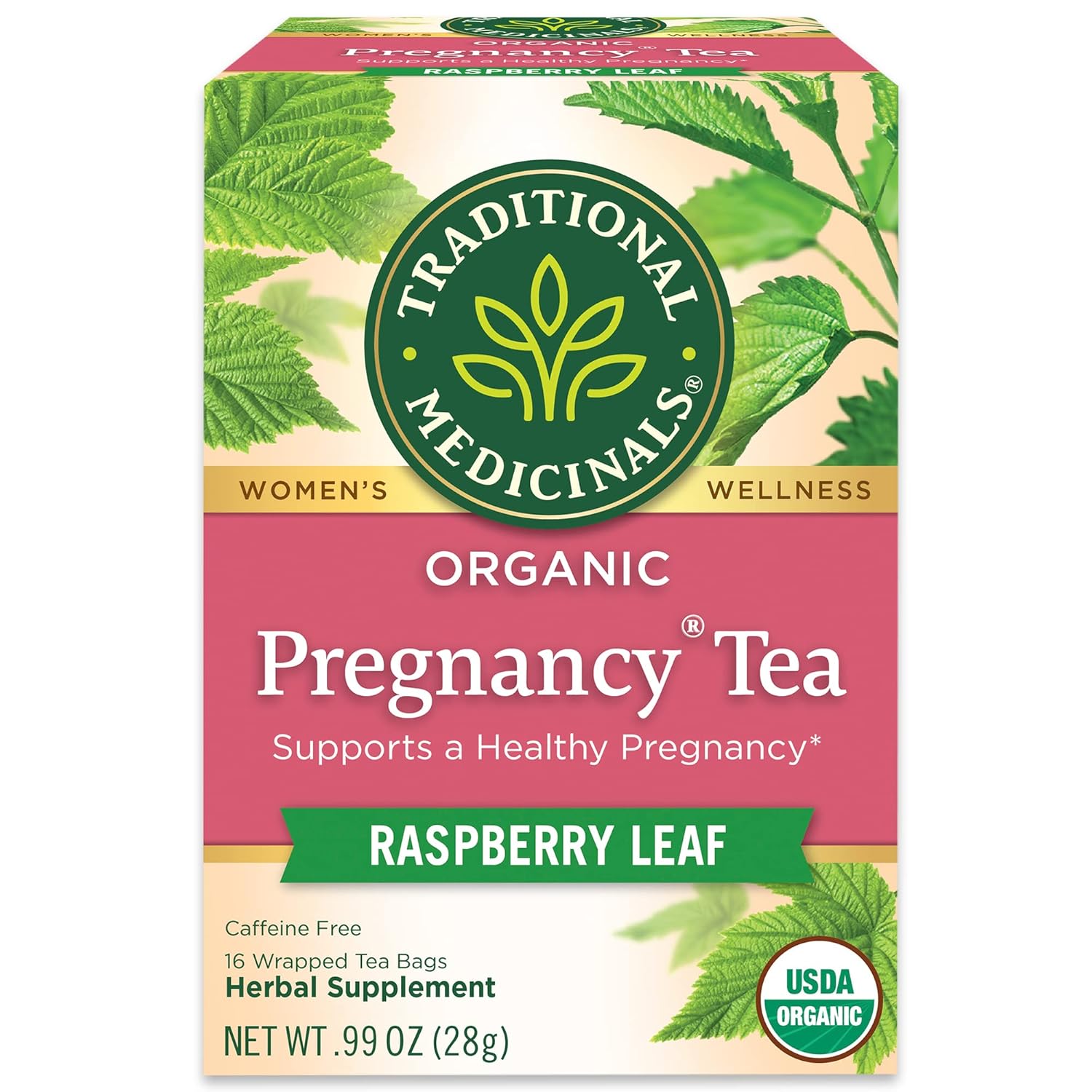 Traditional Medicinals Tea, Organic Pregnancy Tea, Supports a Healthy Pregnancy, Raspberry Leaf and Spearmint, 16 Tea Bags