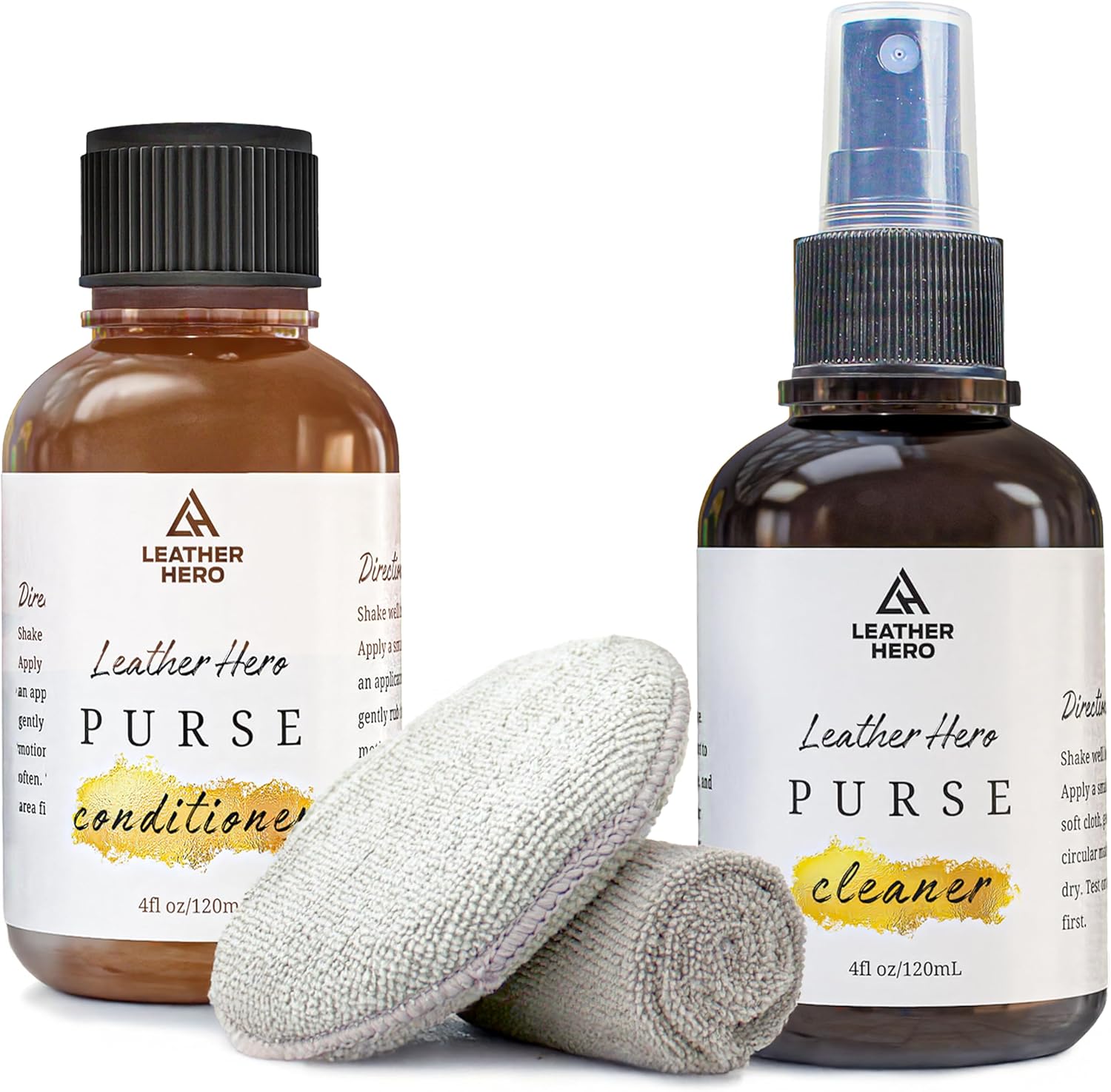 Leather Purse Cleaner & Conditioner Kit – 4pc Set with 4oz Cleaner, 4oz Conditioner, Microfiber Cloth & Applicator Sponge – Leather Bag & Handbag Care for Luxury Purses & Designer Bags