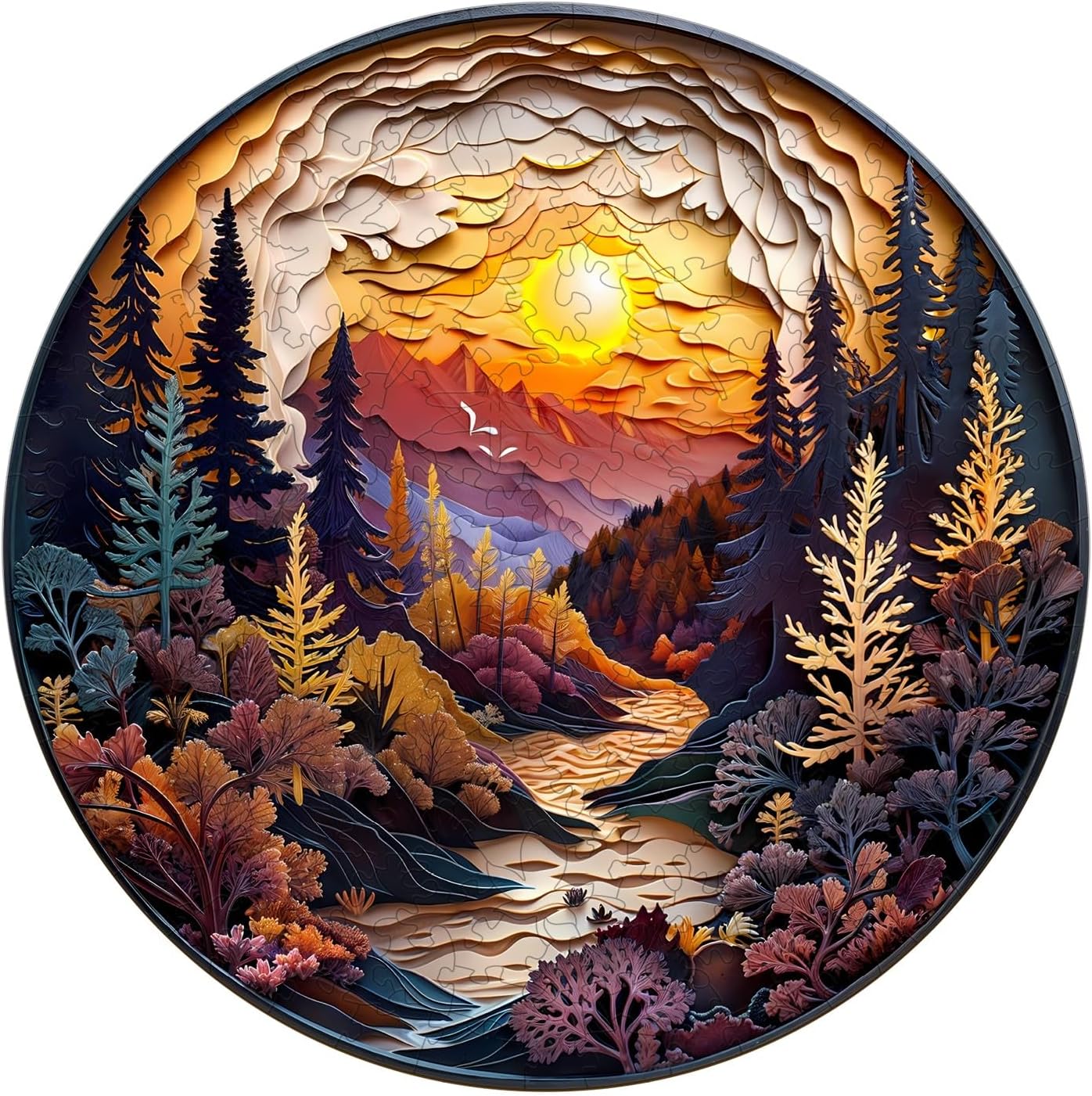 Wooden Puzzle for Adults-3D Sunset Forest Wooden Puzzle Unique Shape Advanced Animal Jigsaw Puzzle for Adults and Kids,Best Gift,Wood Puzzles,Challenge Wooden Jigsaw Puzzle (XL)
