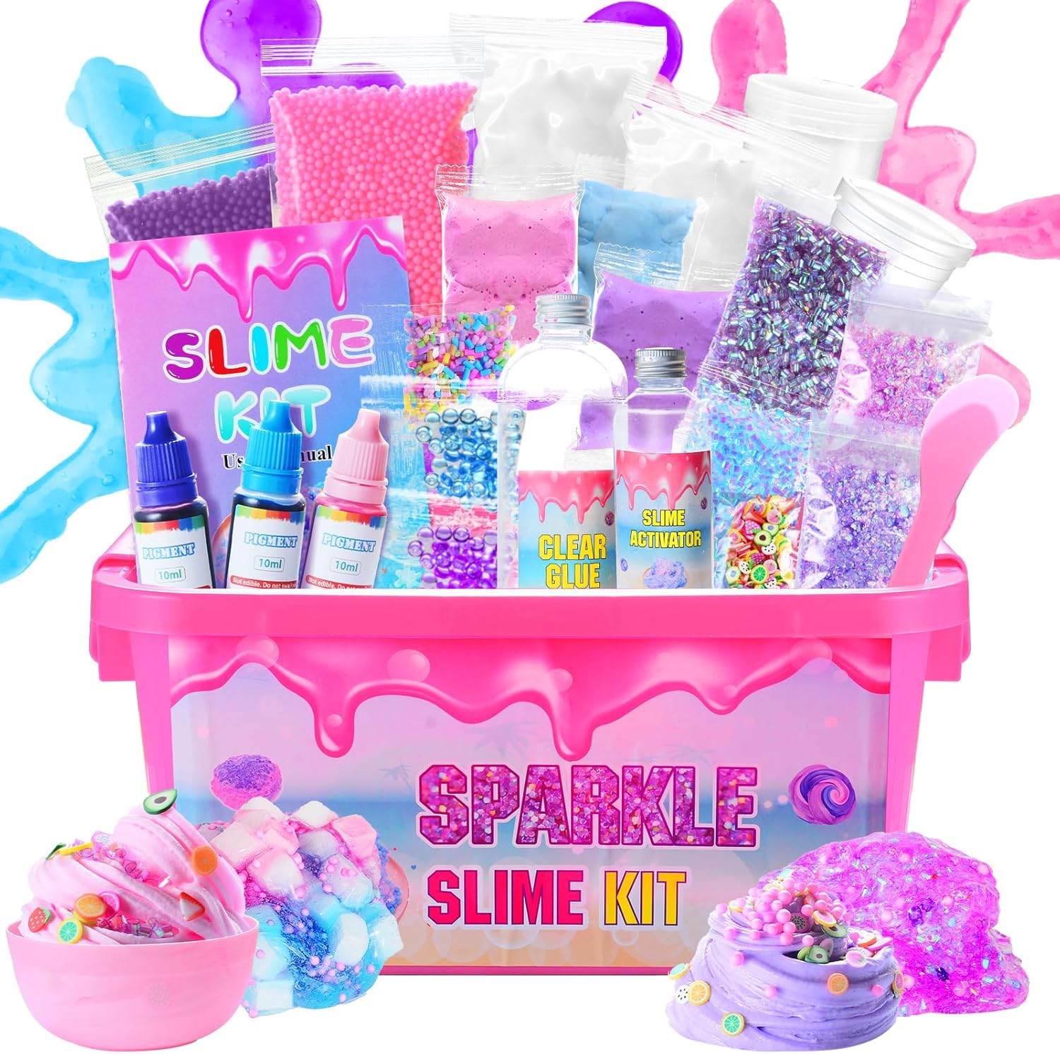 Slime Kit - Confetti, Glimmer Crunchy, Foam, Jelly Cubes - Stress Relief Toys, Party Favors for Kids, Boys and Girls Ages 6-12