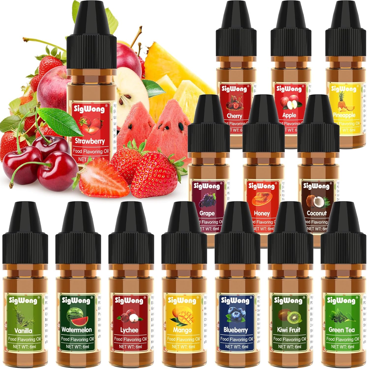 Food Flavoring Oil - 14 Flavors of Pure Natural Liquid Lip Gloss Flavoring Oil, Concentrated Candy Flavors for Baking & Cooking, Lip Balm, Drinks, Soap and Slime Making, Water & Oil Soluble - 0.25 Fl Oz (6ml) Bottles