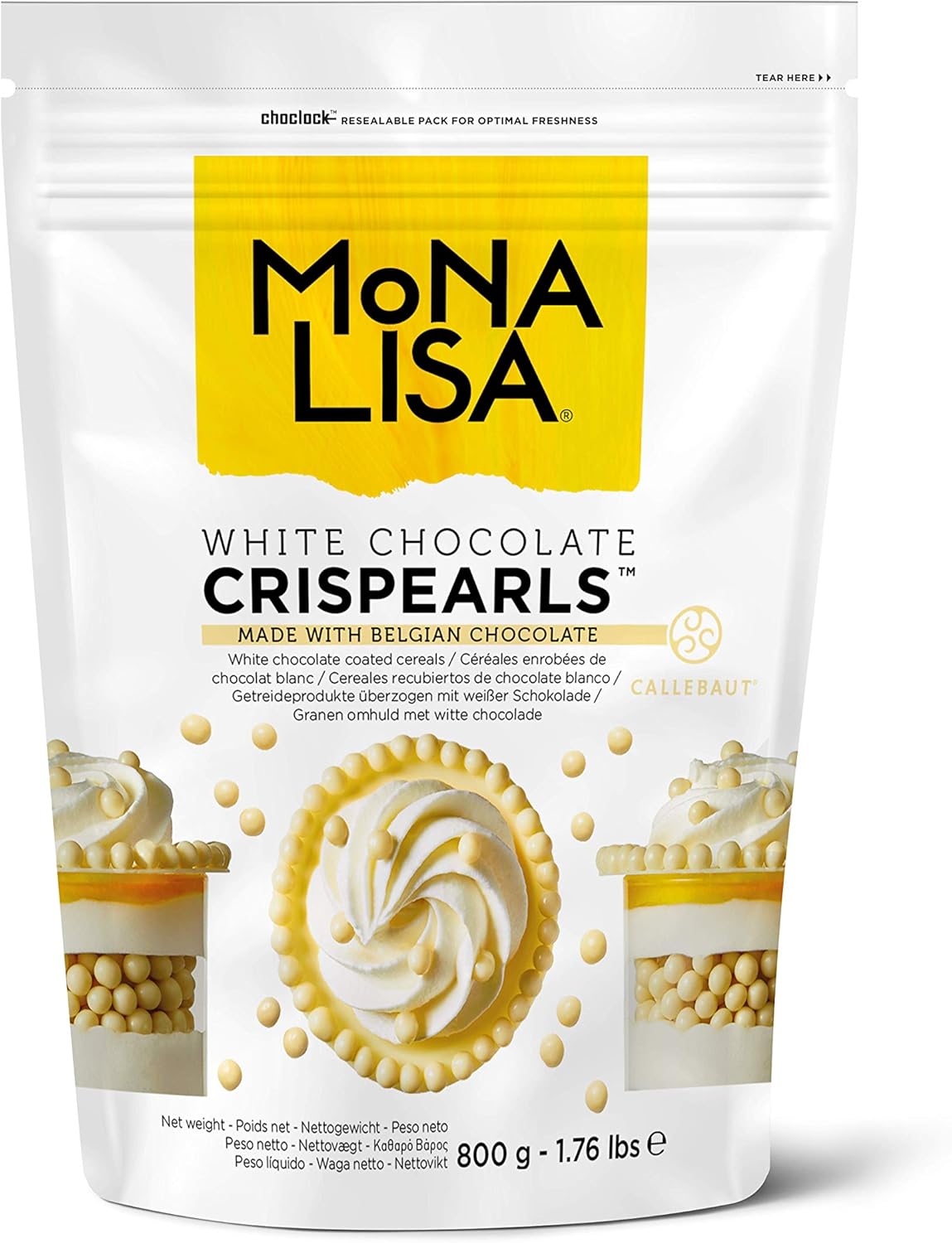 Mona Lisa Crispearls by Callebaut (White Chocolate Cereal Balls, 800g Bag)