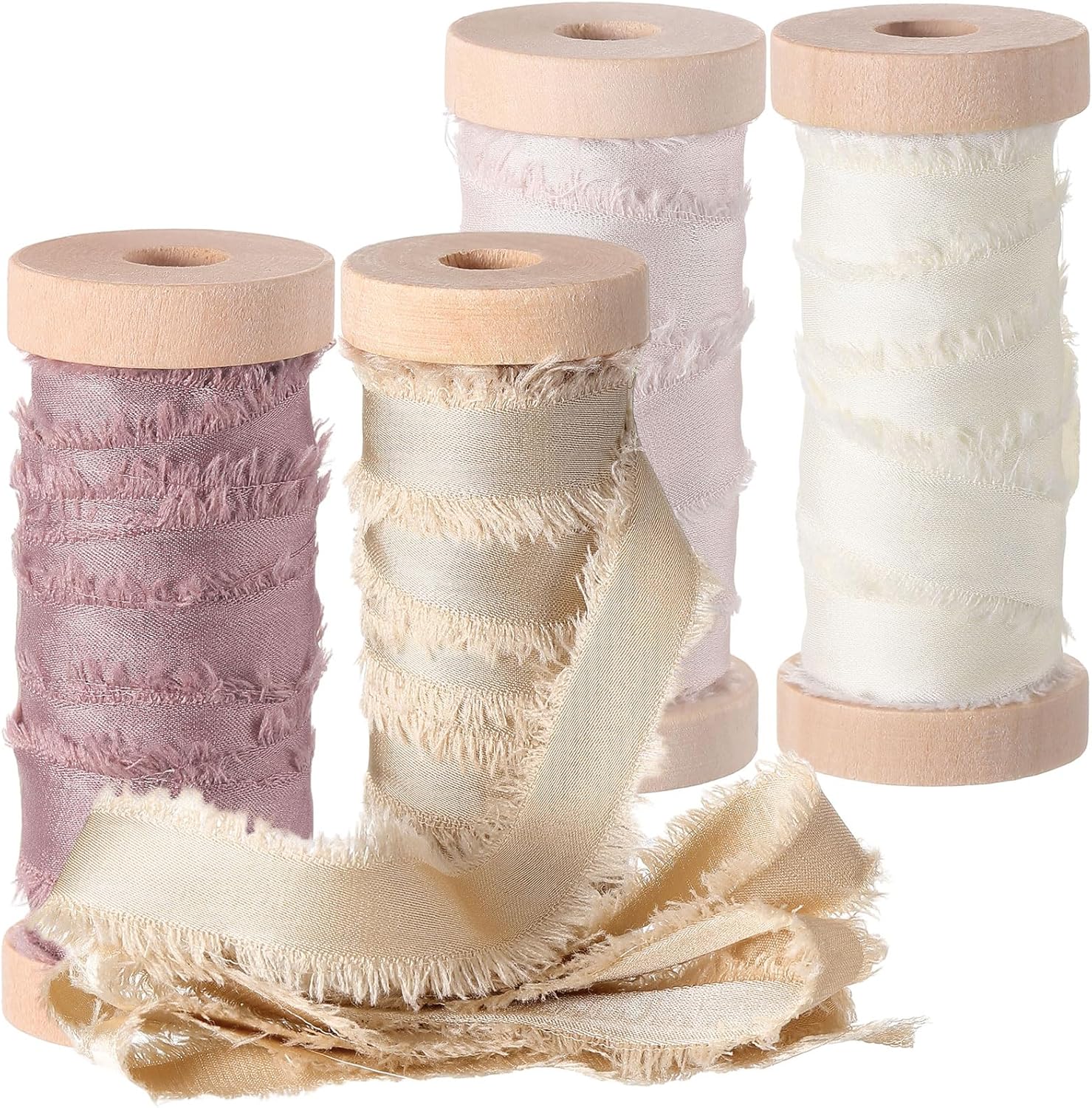 Mindsoft Frayed Chiffon Ribbon for Craft Silk Satin Ribbons 1/2-1/4 Inch x 20 Yard Handmade Fabric Strips with Wooden Spool for Valentines Day Wedding Gift Wrapping(Assorted Colors)