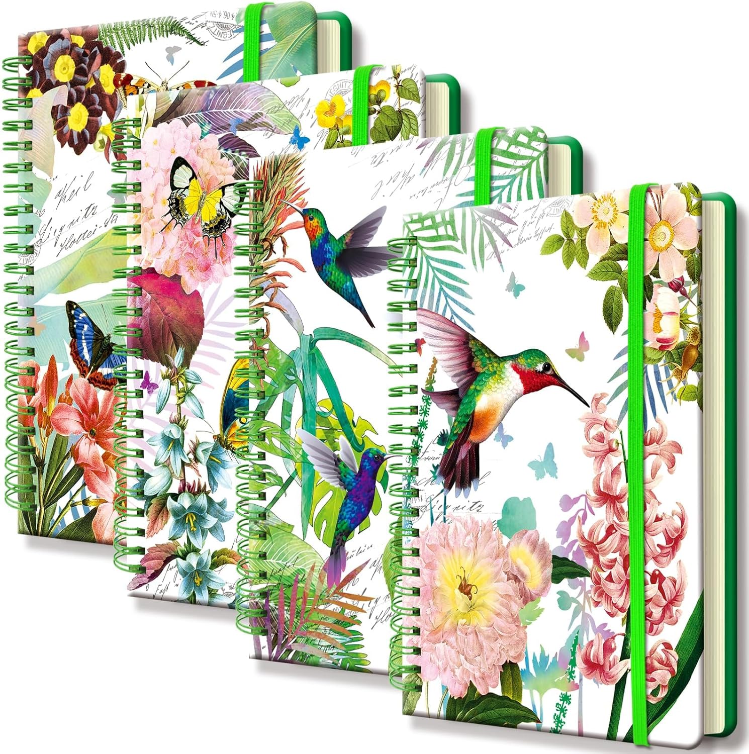 DWIYITTN A5 Spiral Notebook for Women, 4 Pack Hardback Notebook Gift Set 160 Lined Pages Spiral Bound with Elastic Closure for School College Work Home to Write Note Taking