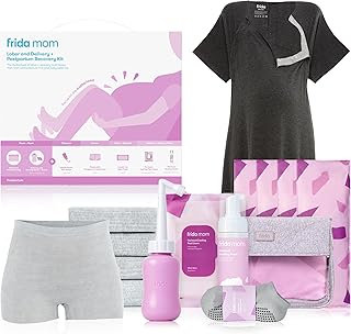 Frida Mom Labor, Delivery, & Postpartum Kit, Baby Shower Gifts, Socks, Peri Bottle, Nursing Gown, Disposable Underwear, Ice Maxi Pads, Pad Liners, Perineal Foam, Toiletry Bag (15pc Gift Set)