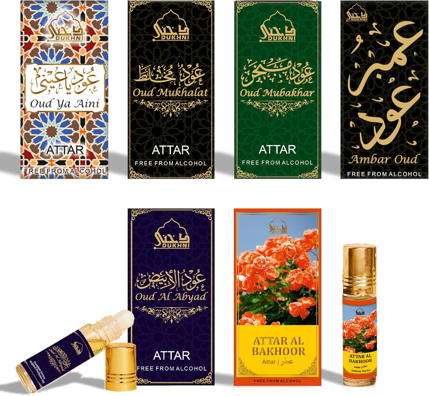 Maamoul Attar Oil Set by Dukhni | Islamic fragrances, Eid & Ramadan gifts for men and women | 6 assorted mini roll on perfume scents x 6ml | Arabian oud oil, arab perfumes | Halal & Vegan Scents