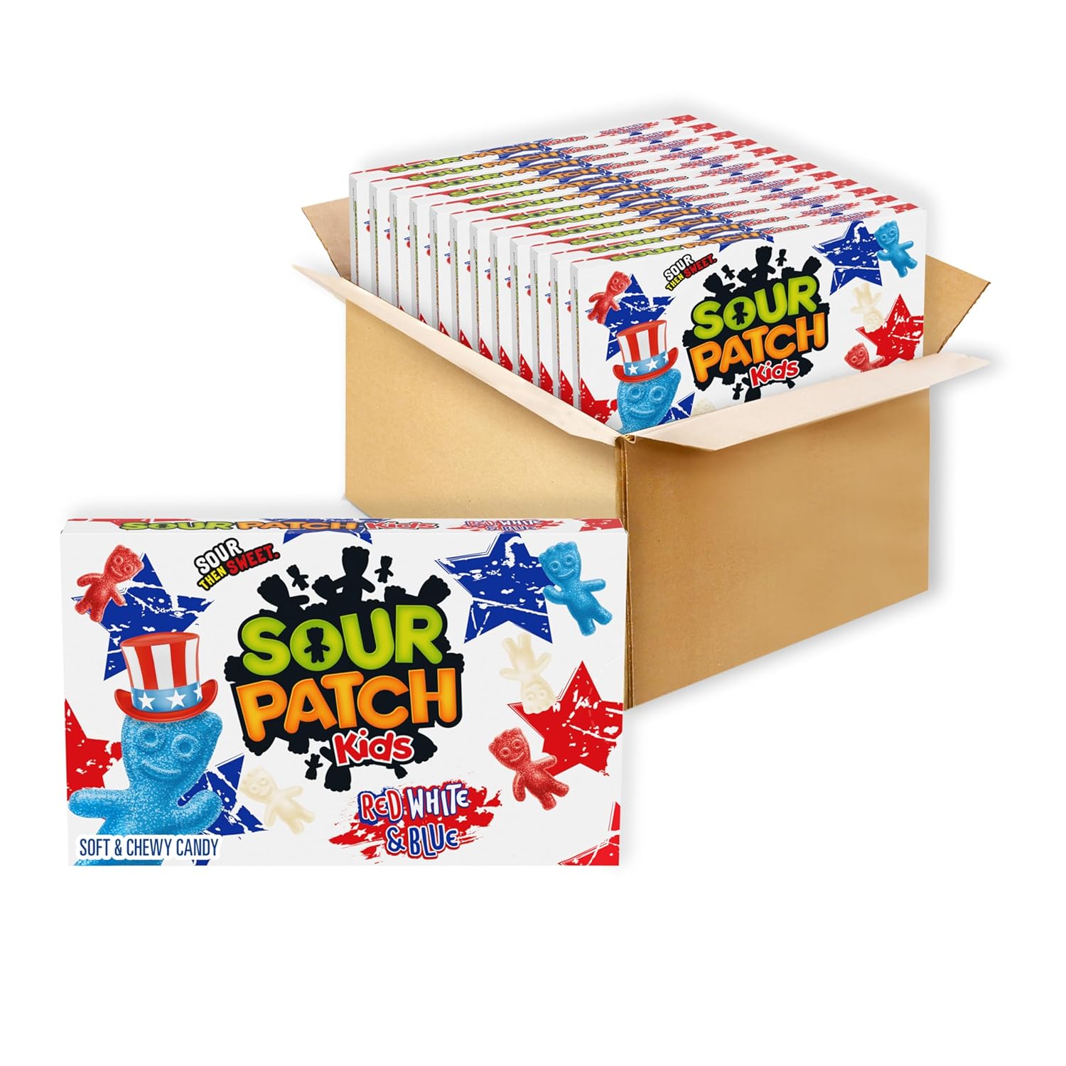 SOUR PATCH KIDS Red, White & Blue Soft & Chewy Candy, Bulk Candy, 12-3.08 oz Boxes