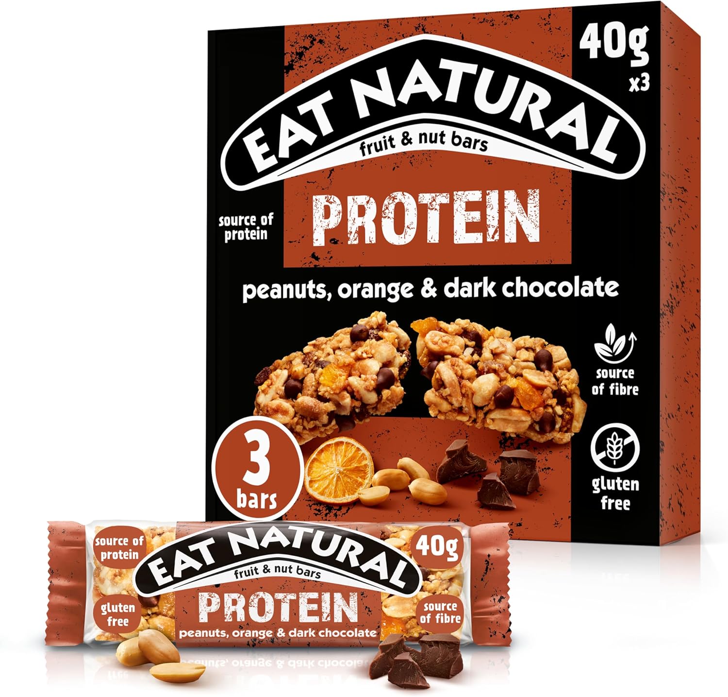 Eat Natural Protein Peanuts, Orange & Dark Chocolate Fruit & Nut Bars 3 x 40g