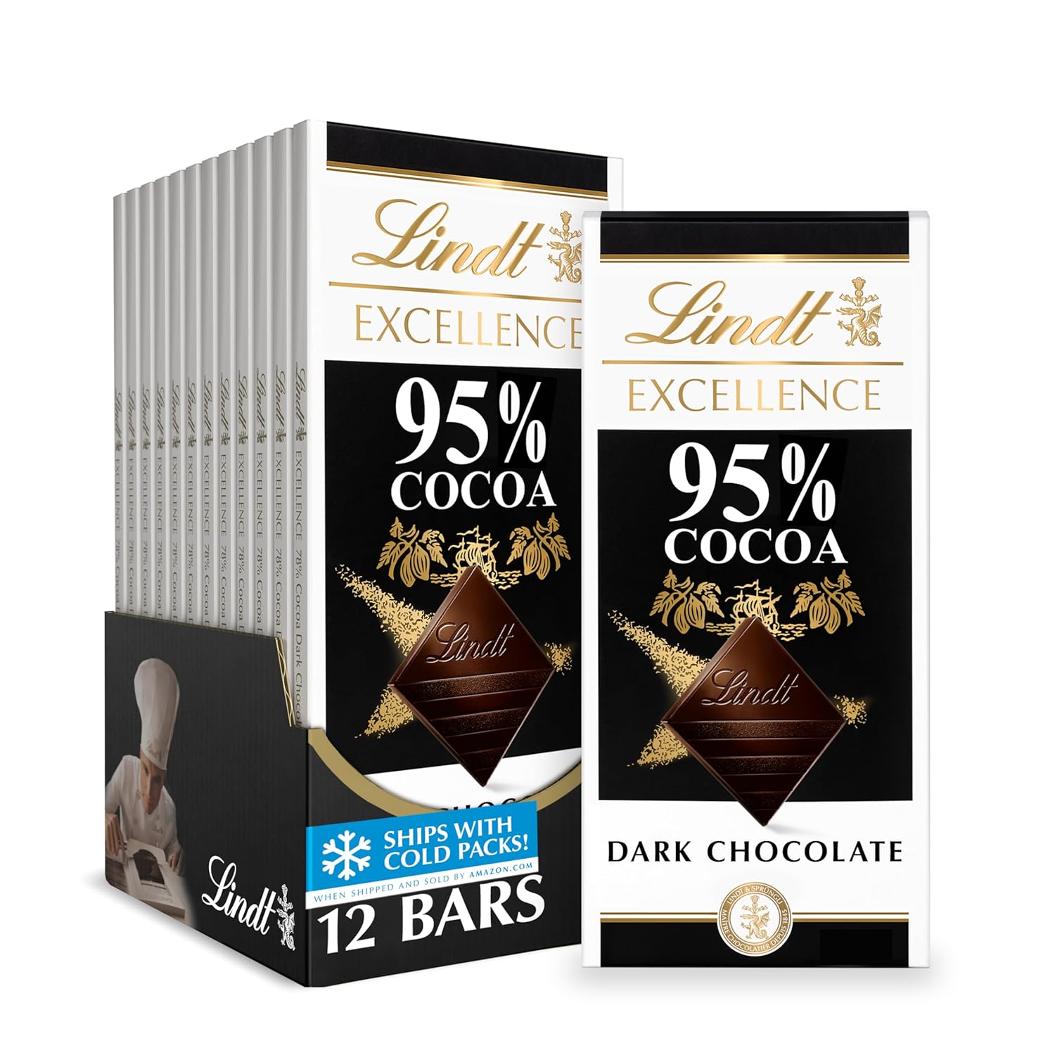 Lindt EXCELLENCE 95% Cocoa Dark Chocolate Bar, Dark Chocolate Candy, 2.8 oz. (12 Pack)
