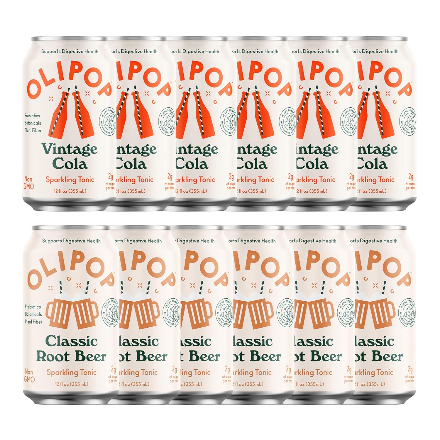 OLIPOP - Old School Classics Variety Pack, Healthy Soda, Prebiotic Soft Drink, Aids Digestive Health, High Fiber, Low Calorie, Low Sugar (12 oz, 12-Pack)