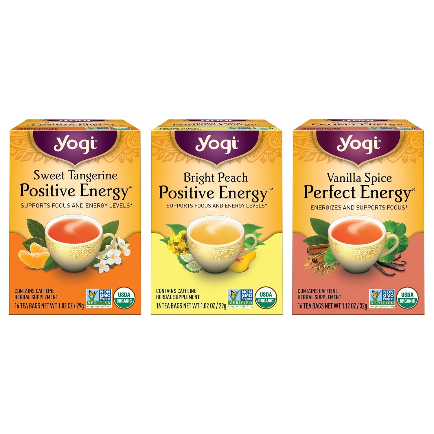 Yogi Energy Variety (3 Pack) Organic Sampler & Tea Gift Set – Contains Caffeine – 48 Tea Bags