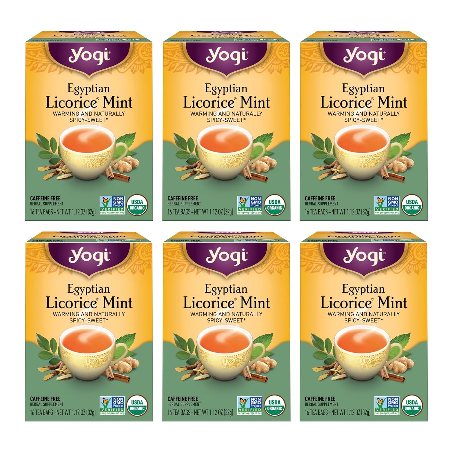 Yogi Tea - Egyptian Licorice Mint Tea (6 Pack) - Warming and Naturally Spicy Sweet - Caffeine Free - 96 Organic Herbal Tea Bags