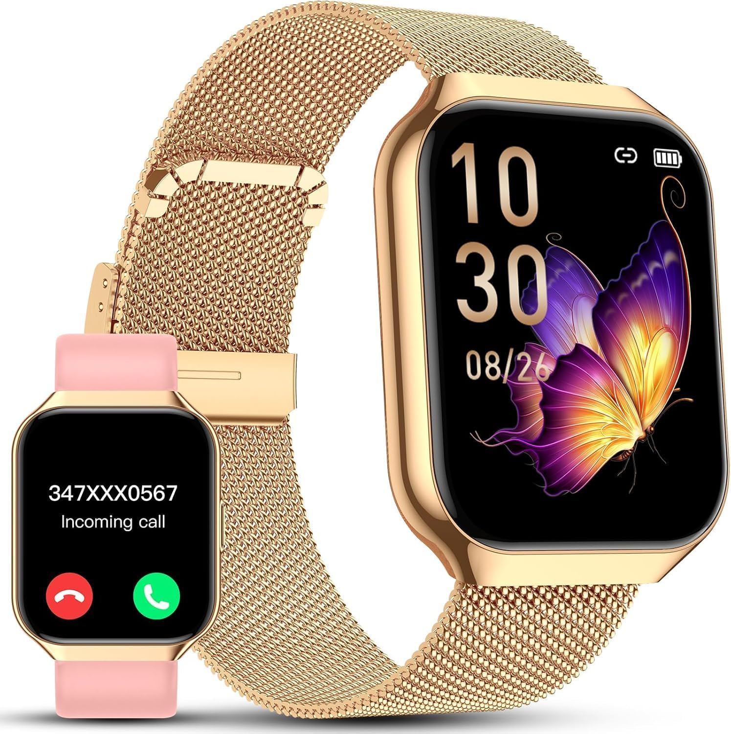 TAPPODO Smart Watches for Women, 1.91"HD Fitness Watch with Bluetooth Calling, Health Tracker for Sleep/Heart Rate/SpO2, 120+ Sports, 200+ Dials, IP68 Waterproof, Smart Watch for Android iOS (Gold)