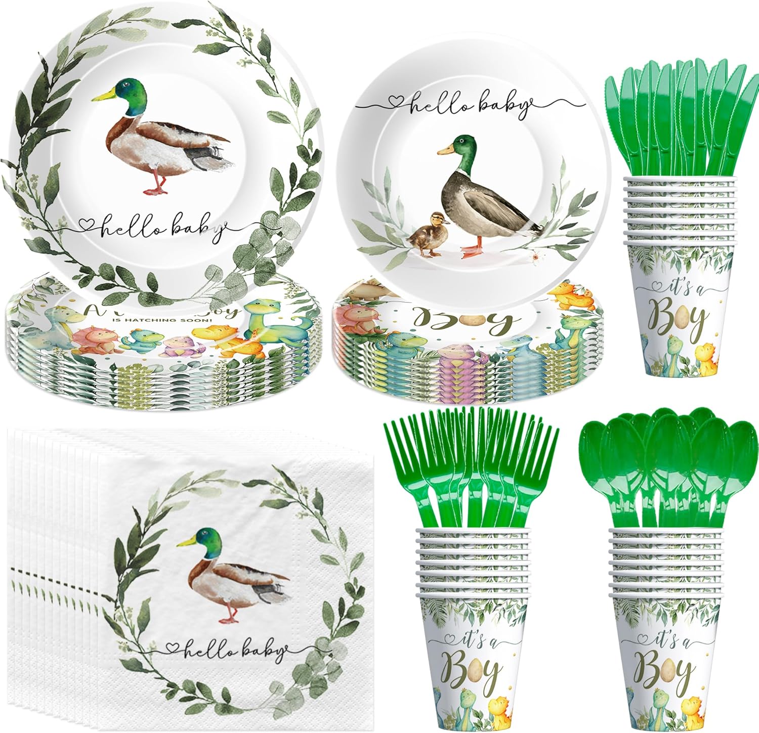 Mallard Duck Baby Shower Decorations, Duck Hunting Baby Shower Party Supplies Table Decorations, Paper Plate, Napkin, Cup, Disposable Cutlery, Serv