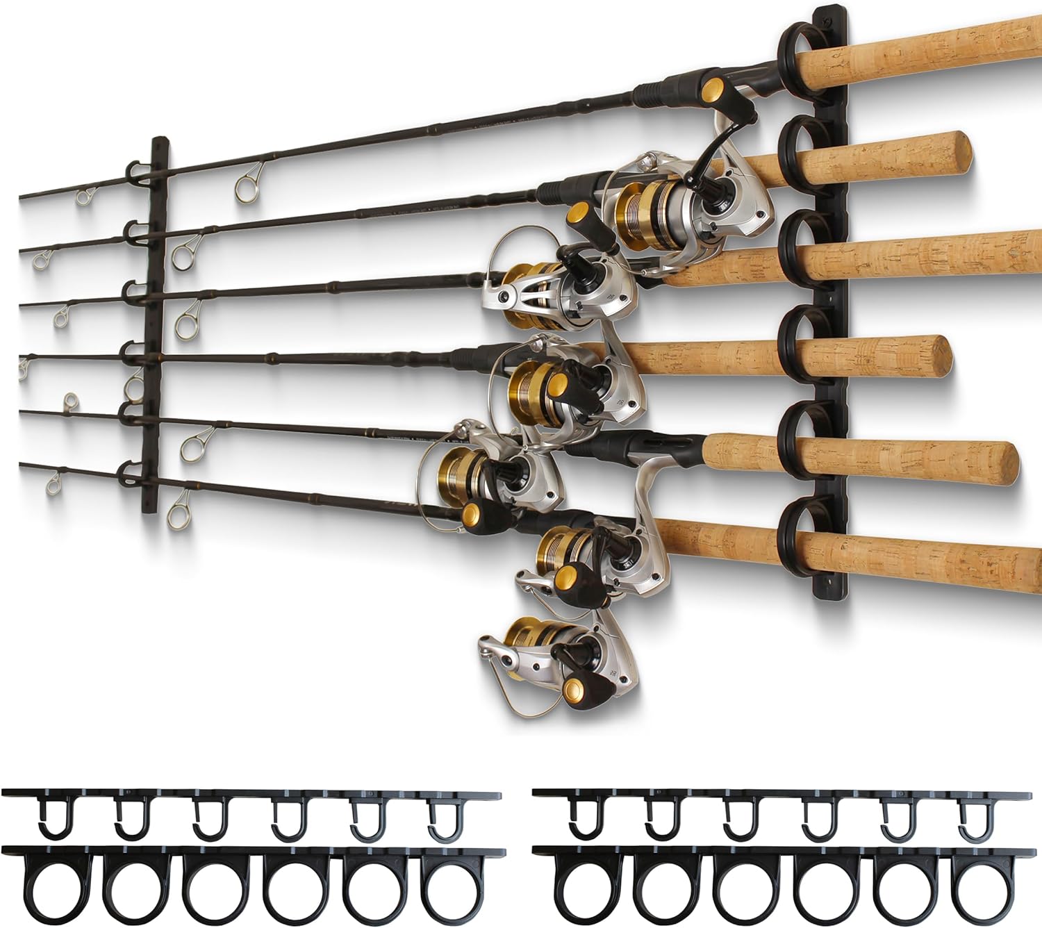 Rush Creek Creations, Ceiling Fishing Rod Holder for 6 Rods, Fishing Pole Holder for Garage Organization and Wall Storage, for Fishing Reels, Fishing Gear, and Fishing Accessories (2 Horizontal Rack)