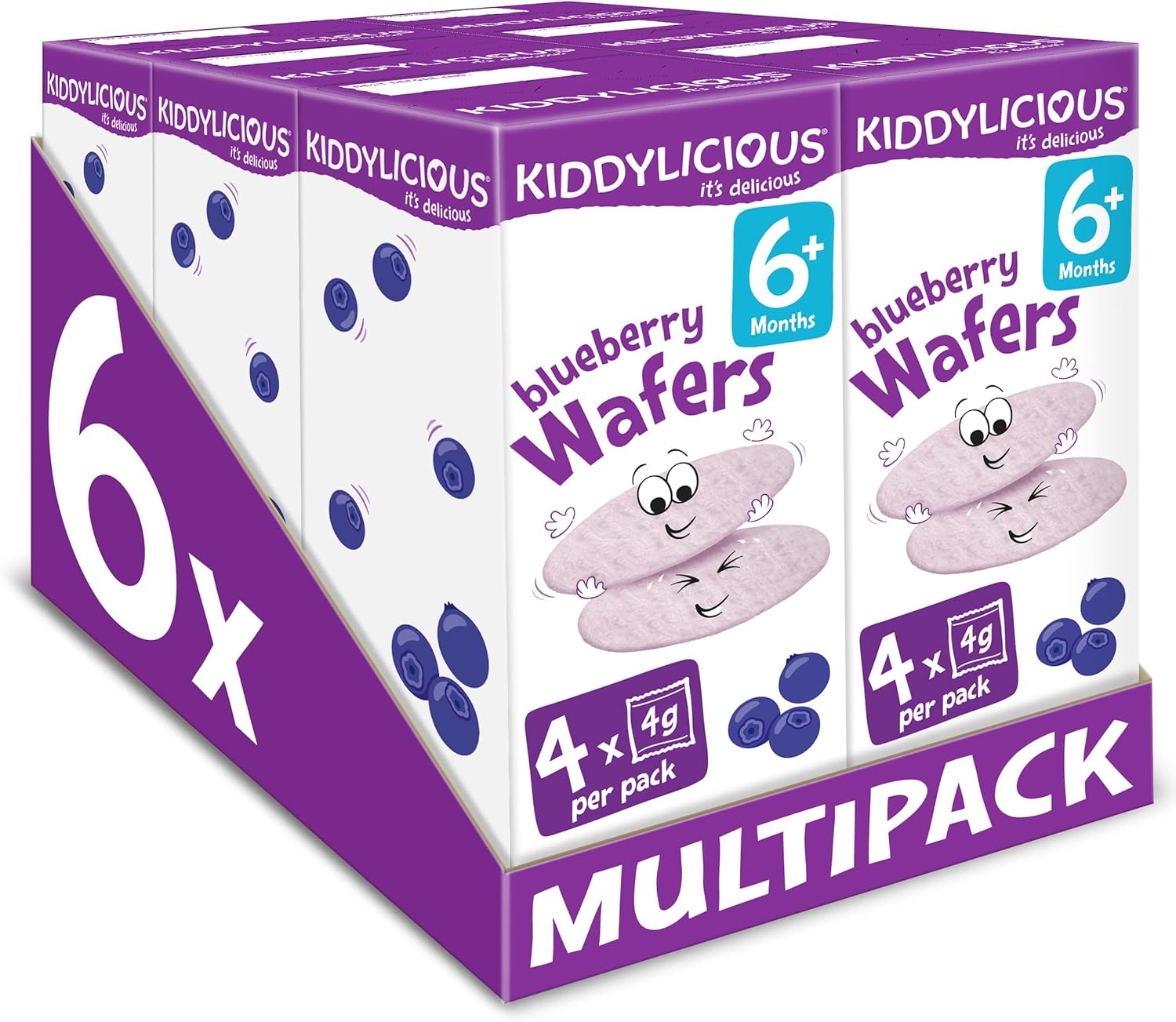 Kiddylicious Blueberry Mini Wafers - Gluten and Dairy Free Kids Snack - Suitable for 6+ Months - 6 x 4 Twin Packs