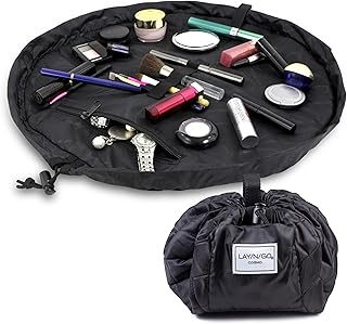 Lay-n-Go Cosmo Drawstring Cosmetic Pouch & Makeup Bag Organizer, Toiletry Bag for Travel, Gifts, and Daily Use, 20 inch, Black