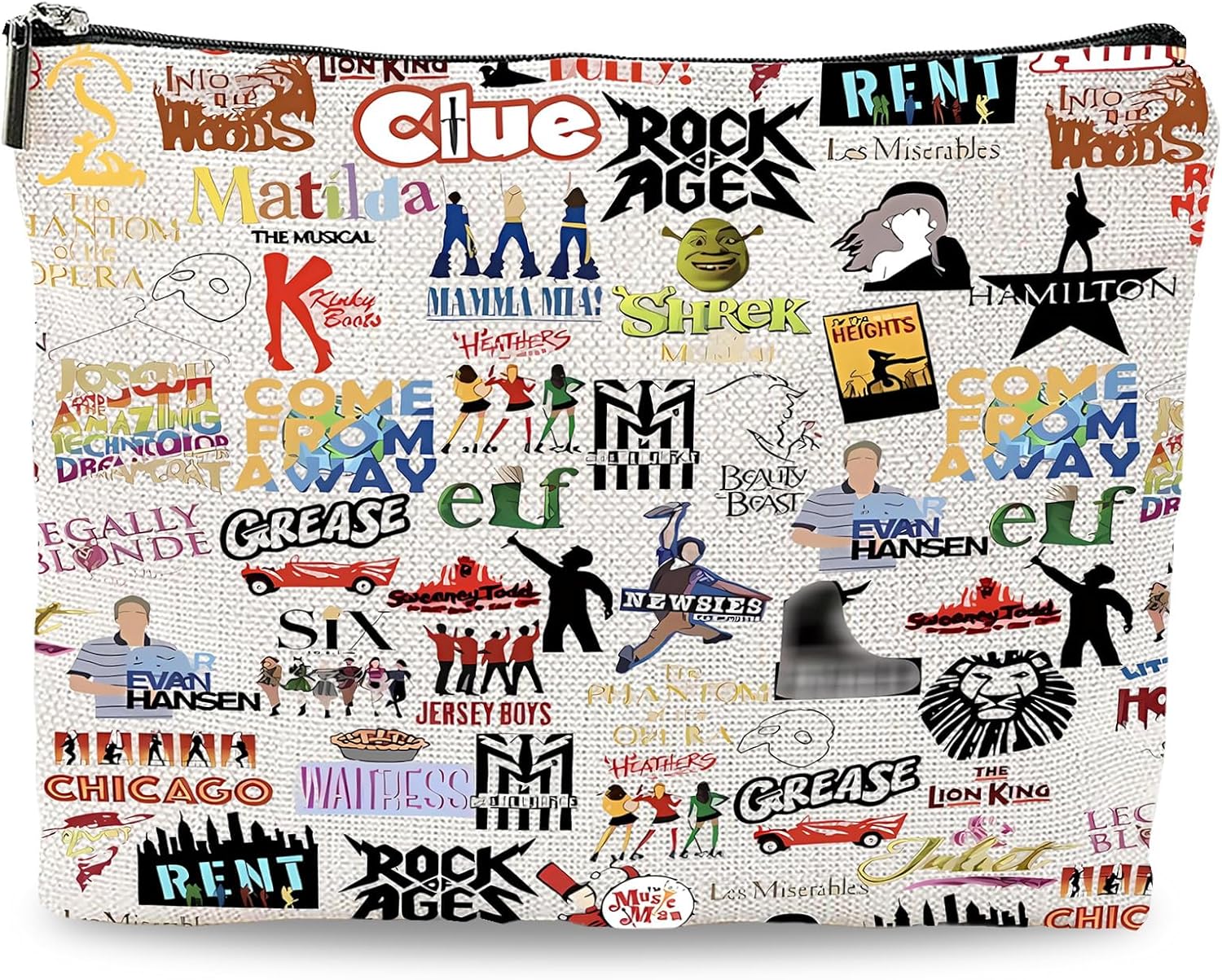 Broadway Makeup Bag Musical Theatre Gifts, Double-Sided Printing Waterproof Musical Zipper Pouch Cosmetic Bag for Women, Drama Teacher Gifts for Theatre Fans