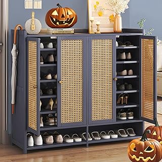 8 Tier Bamboo Shoe Storage Cabinet with Doors, 38-40 Pairs Shoe Rack for Closet, Freestanding Shoe Storage Cabinet for Hallway Living Room (Grey)