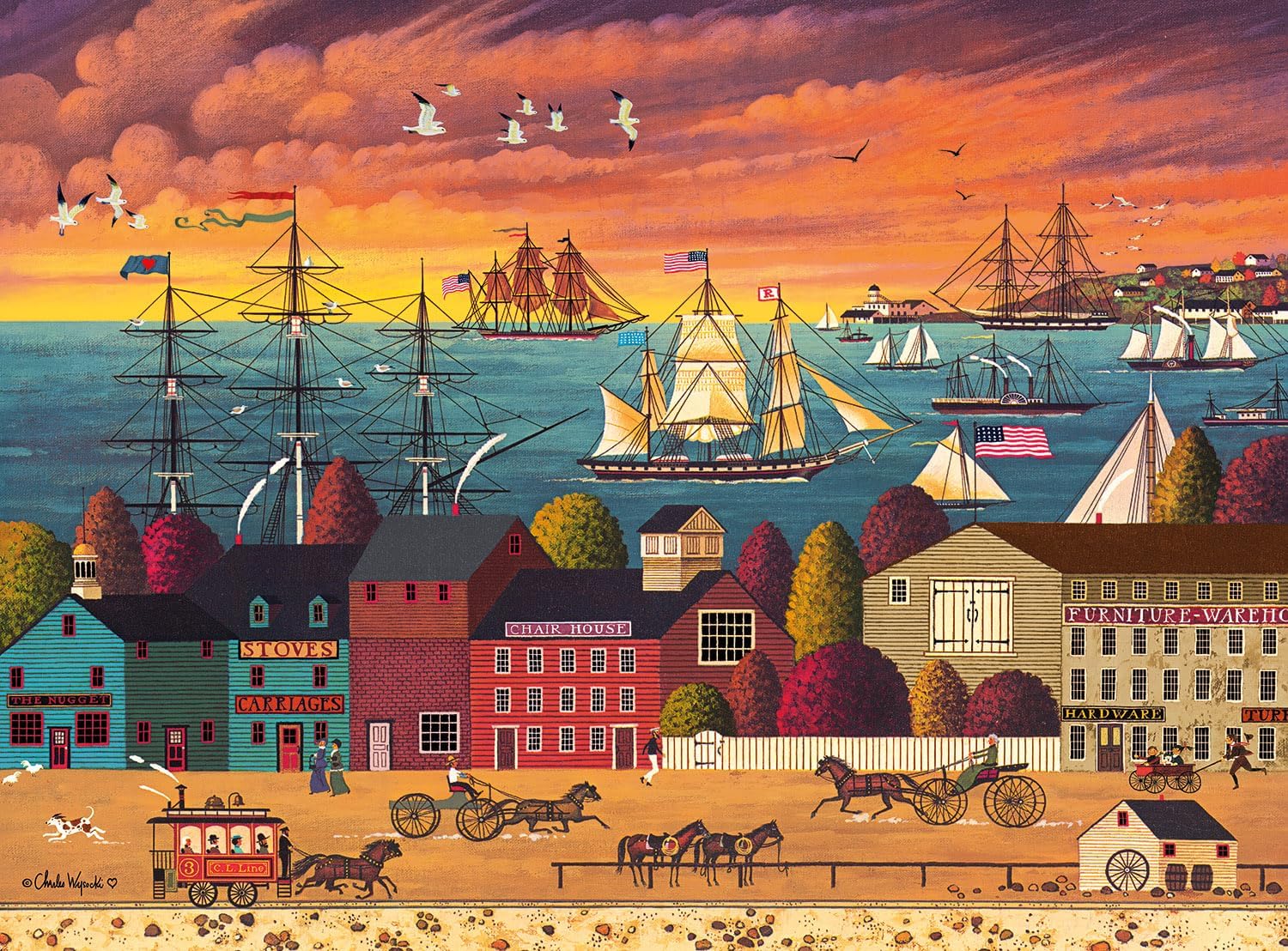 Buffalo Games - Charles Wysocki - Hoopla at The Harbor - 1000 Piece Jigsaw Puzzle for Adults -Challenging Puzzle Perfect for Game Nights - Finished Size is 26.75 x 19.75