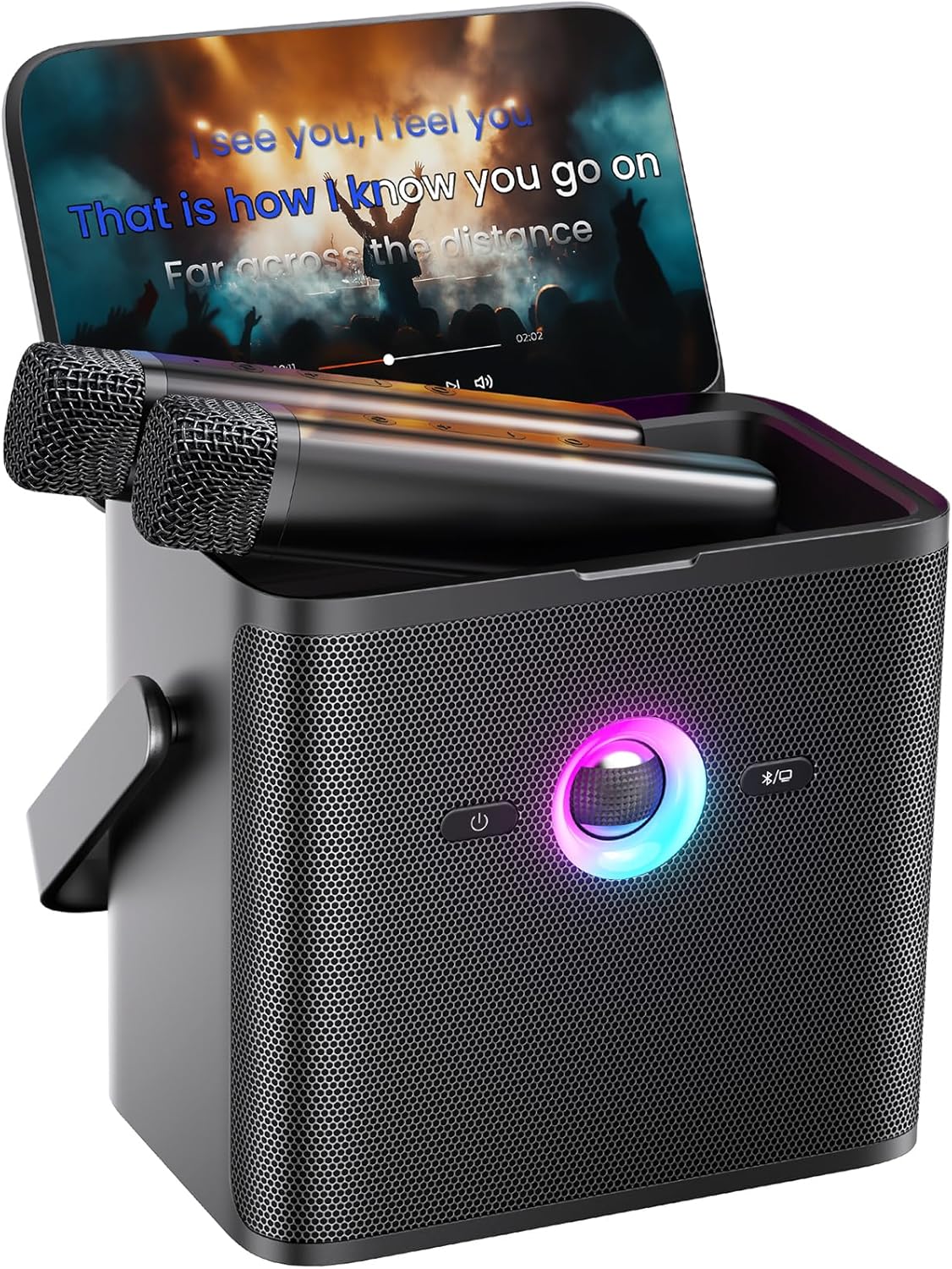 Karaoke Machine for Adults, with Lyrics Display and Screen, Karaoke System for YouTube, 2 Wireless Microphones, Autotune & Echo, KaraFun Prime, Portable Karaoke Speaker for Home Outdoor Party