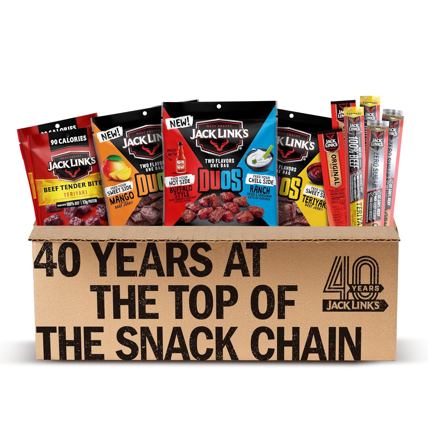 Jack Link’s DUOs Gift Box – Includes Beef Jerky, Chicken & Tender Bites, & Sticks, Great Protein Gifts for Dad, Men or Meat Lovers, Ideal for Holidays & More – 11-Piece Beast Snack Variety Pack