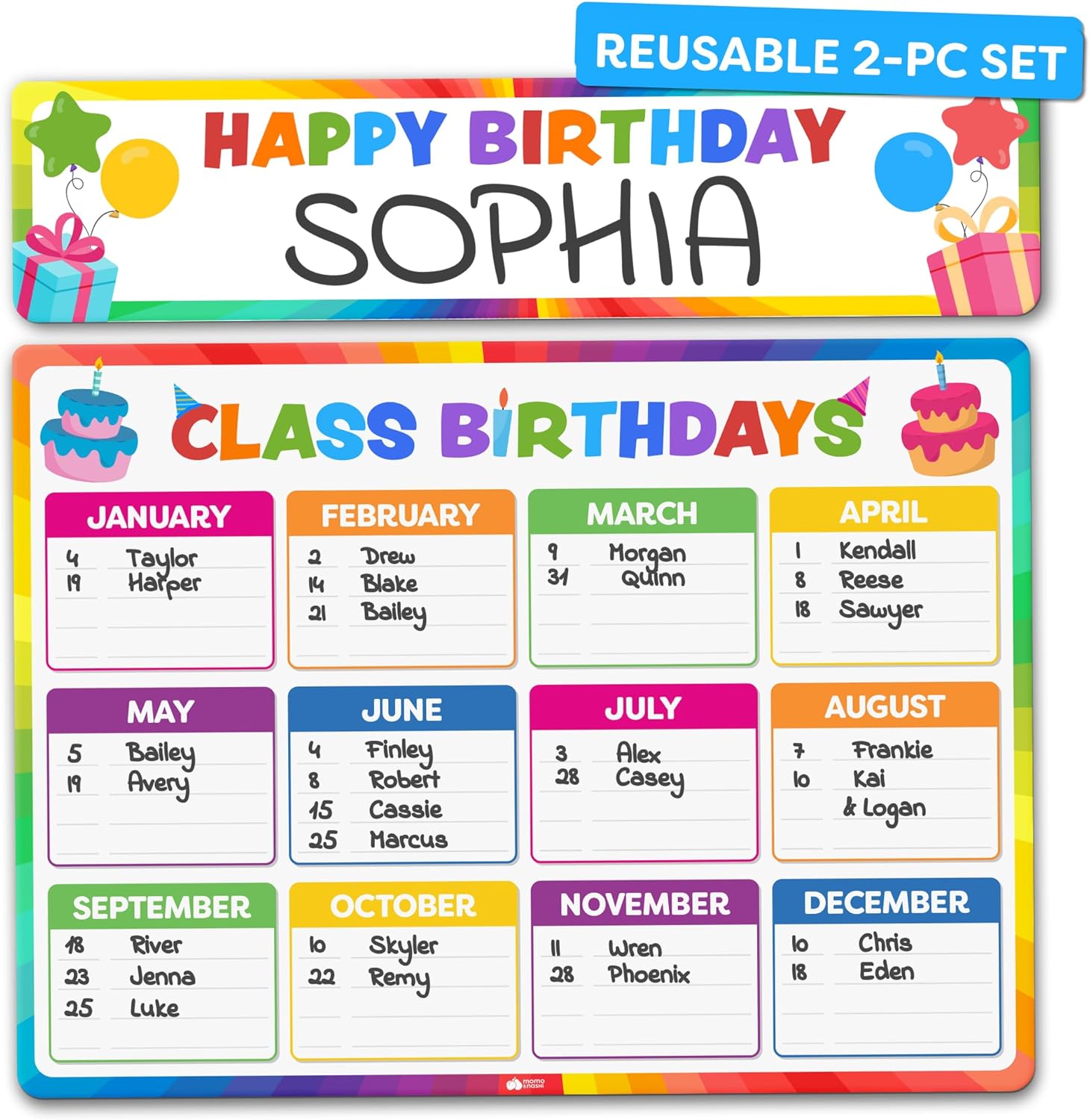 Birthday Poster For Classroom 2pc - Back to School Supplies Classroom Birthday Chart Poster Bulletin Board - Happy Birthday Decorations for Classroom and Teacher Elementary & Kindergarten