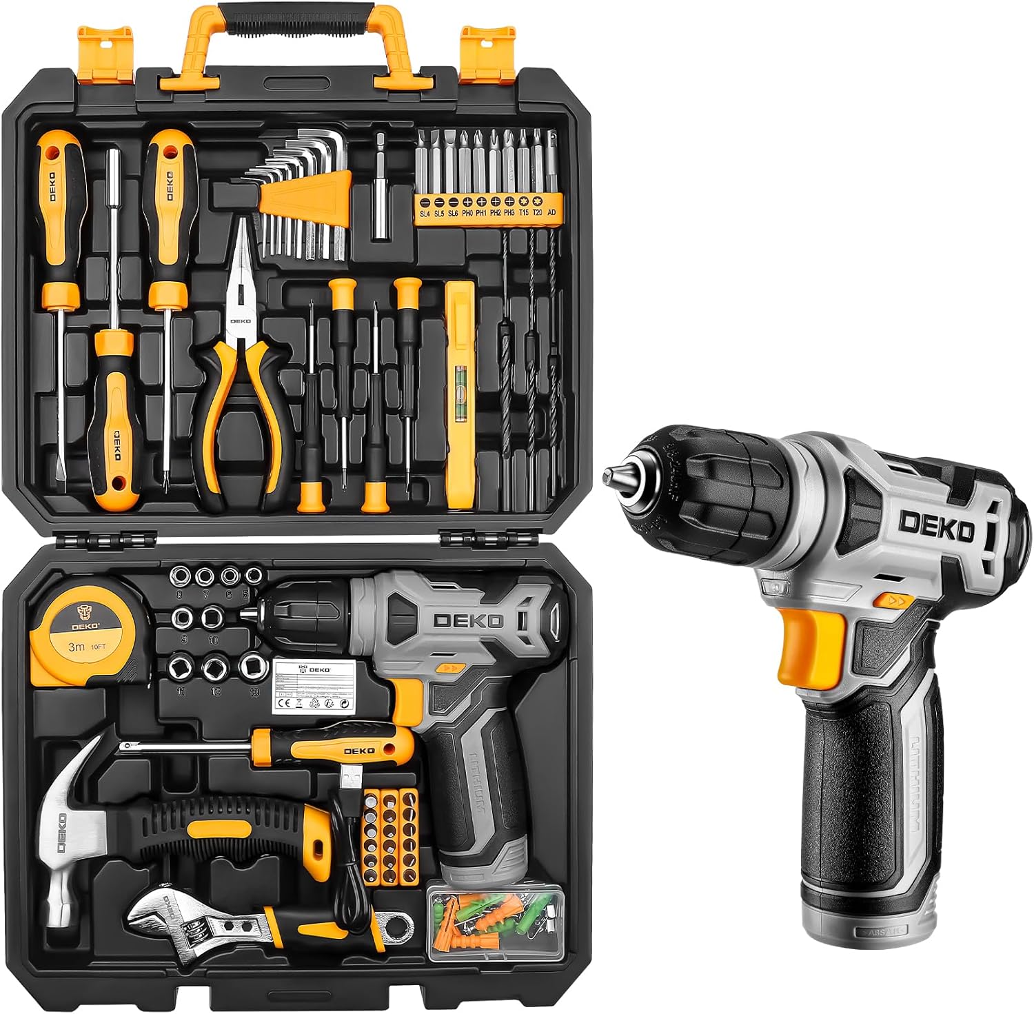 Tool Kit: DEKO Drill Set with Cordless Drill, Tool Kit Set Box, DIY Hand Tools for Men and Home, with 8V Electric Drills,126 Piece