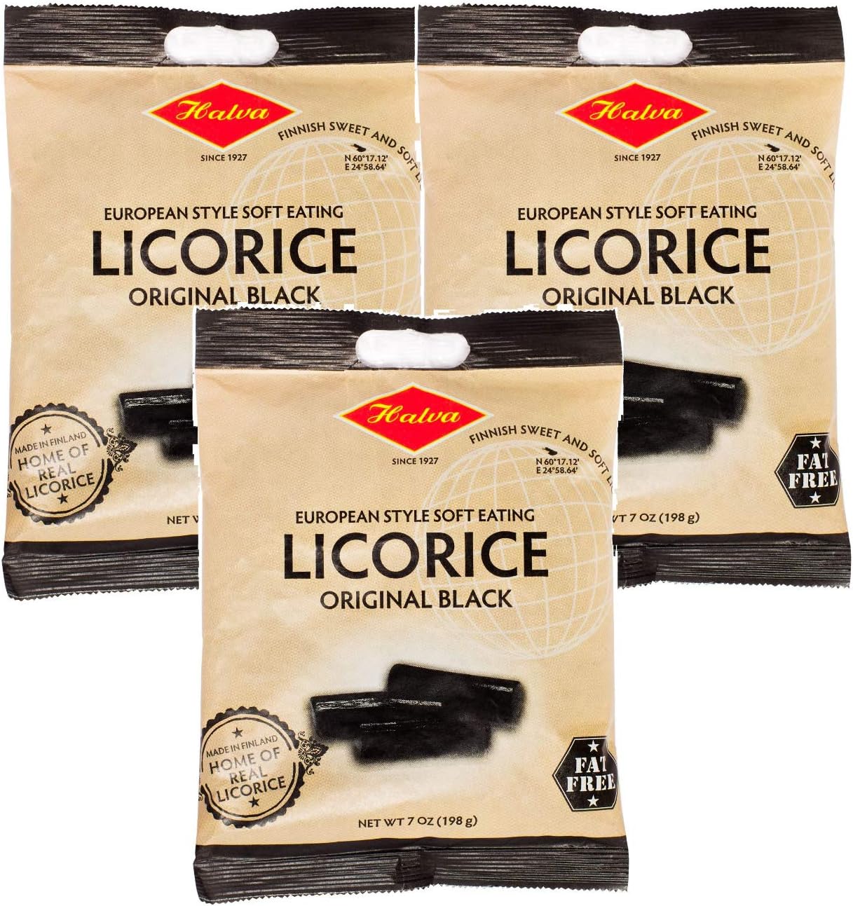Halva Finnish Original Black Soft Eating Licorice 3 x 200g