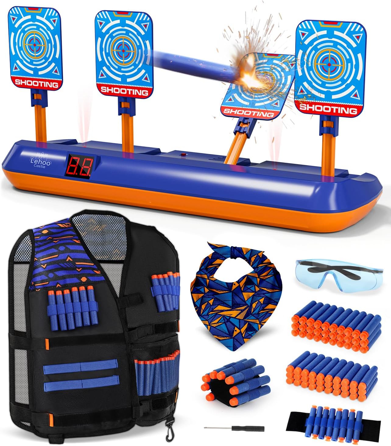 Lehoo Castle Toys for 4 5 6 Year Old Boys, Electronic Digital Target with Nerf Gun with 60 Bullets Vest, 5-9 Year Old Boy Gifts Shooting Game, Outdoor Boys Toys Games Age 4-9