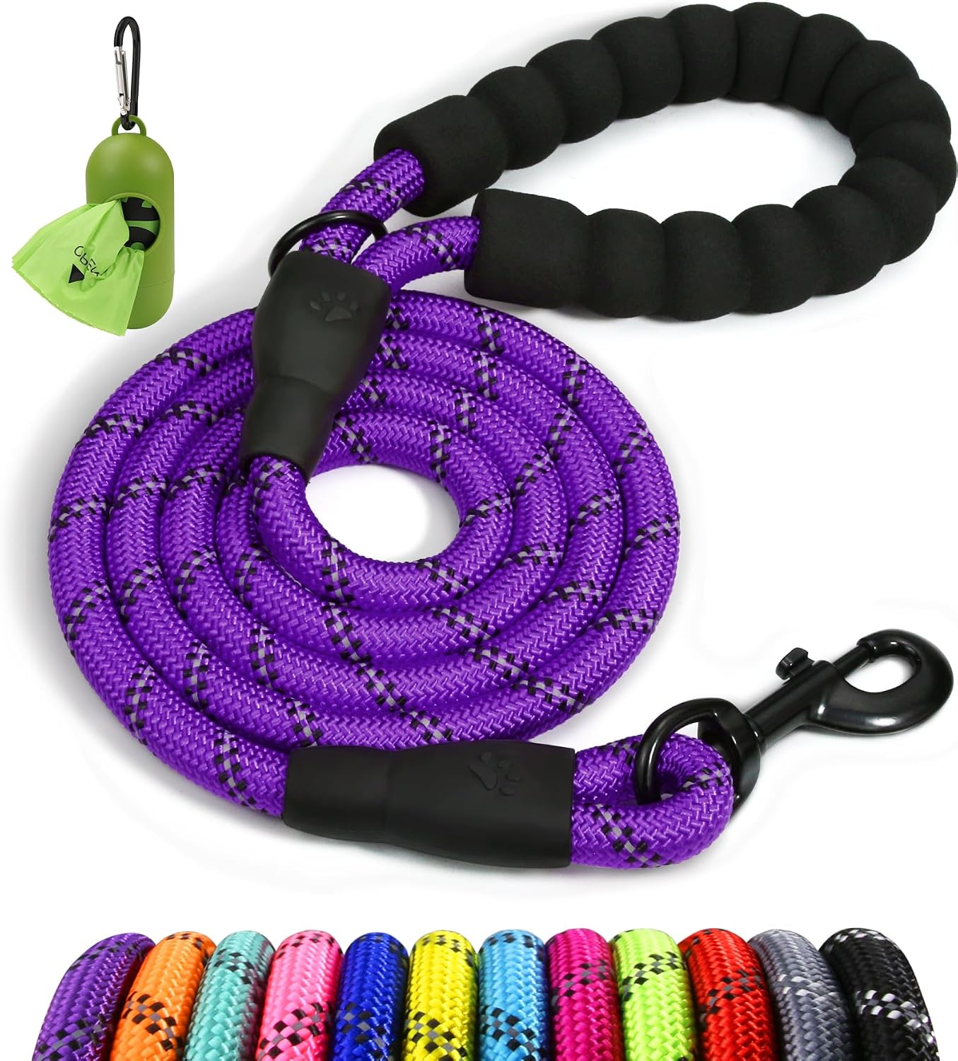 Taglory Rope Dog Leash for Medium Large Dogs, 6 FT Padded Handle, Purple