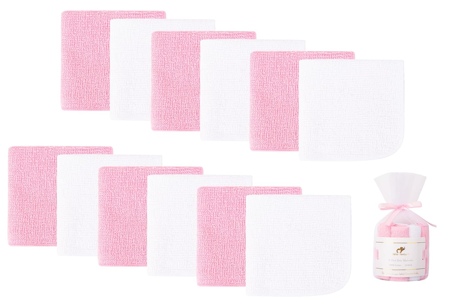 12 Pack Baby Washcloths 100% Cotton - Small Terry Wash Cloths 8" x 8" Soft Face Washcloth for Hand Body Sensitive Skin Thin Absorbent Wipes for Newborns Infant