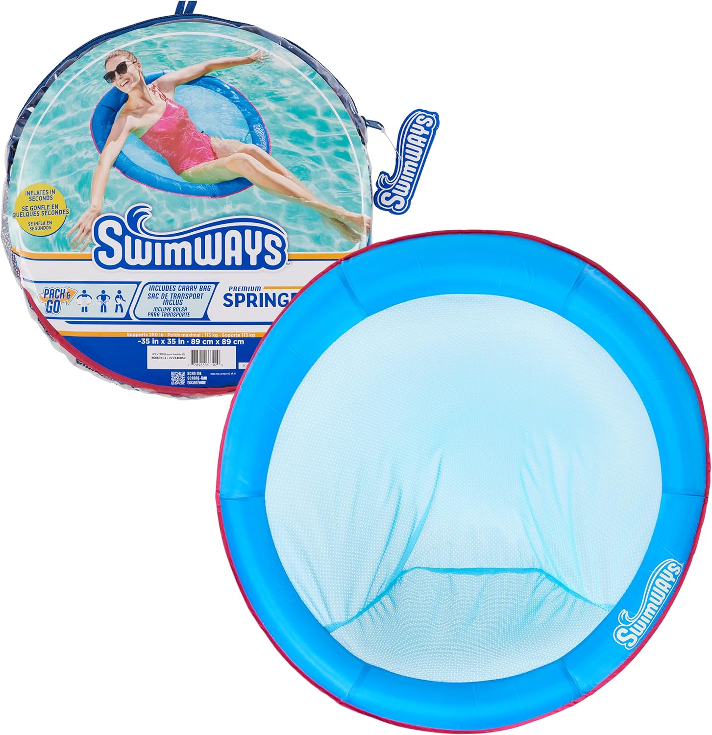 SwimWays Spring Float Premium Papasan Pool Lounger, Inflatable Pool Floats Adult with Fast Inflation for Ages 15 & Up