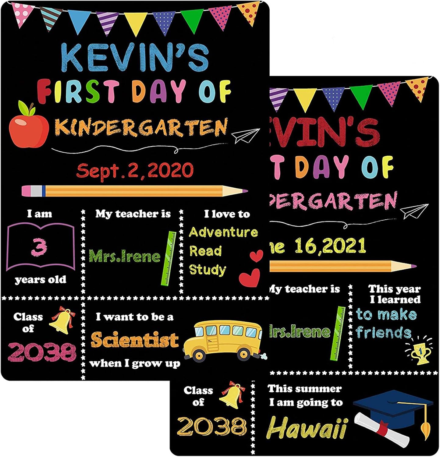 WATINC First day and Last Day of School Chalkboard, Reusable Easy Clean Cute Cartoon Apple Blackboard, Back to School Double Sided Chalkboard Sign Photo Prop (13.6x9.7 inch)