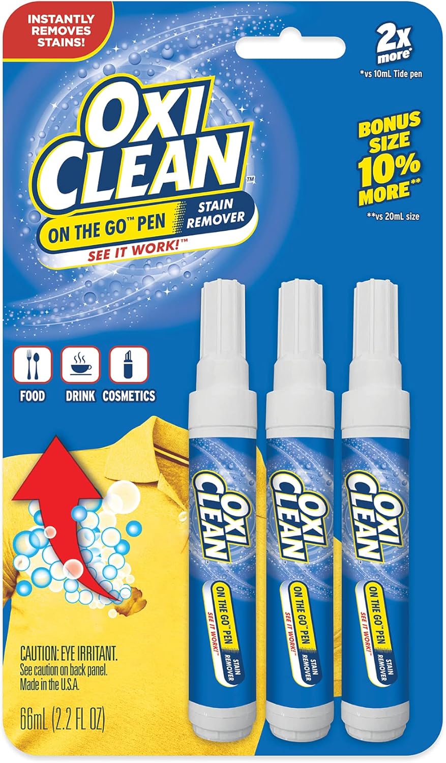 OxiClean On The Go Stain Remover Pen for Clothes and Fabric, Instant Stain Removal Stick, Pack of 3