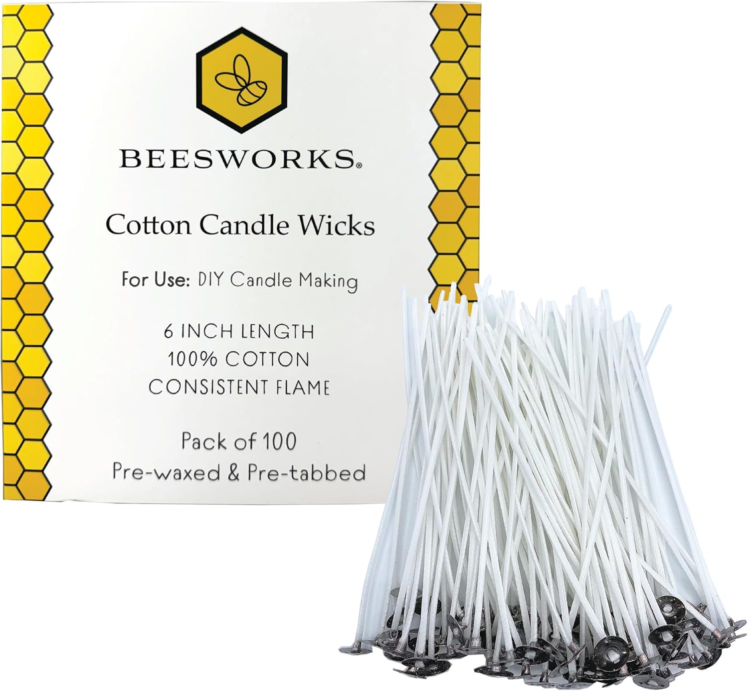 100 Piece Cotton Candle Wick 6" Pre-Waxed for Candle Making, Candle DIY